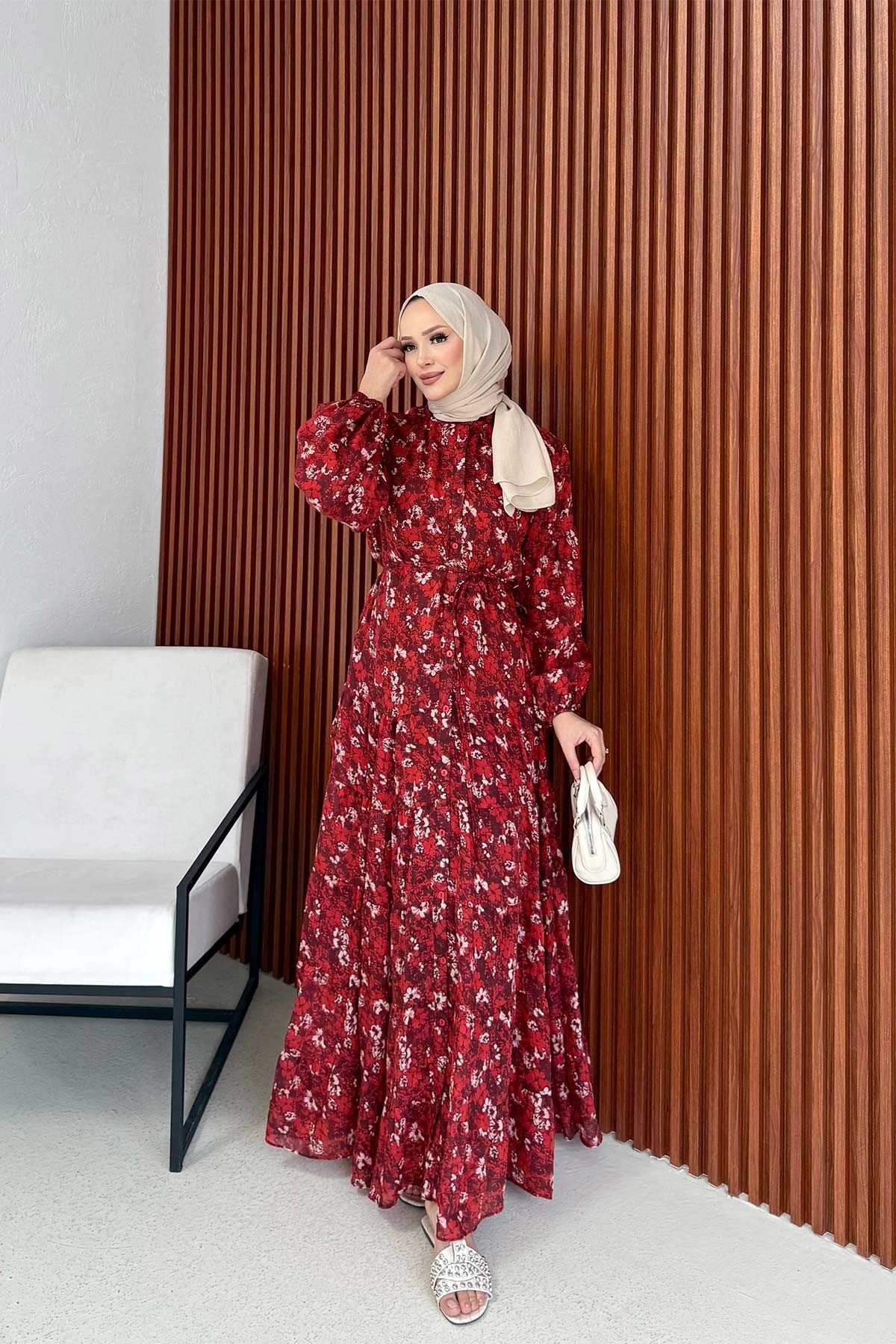 Desenli Elbise 3-3378