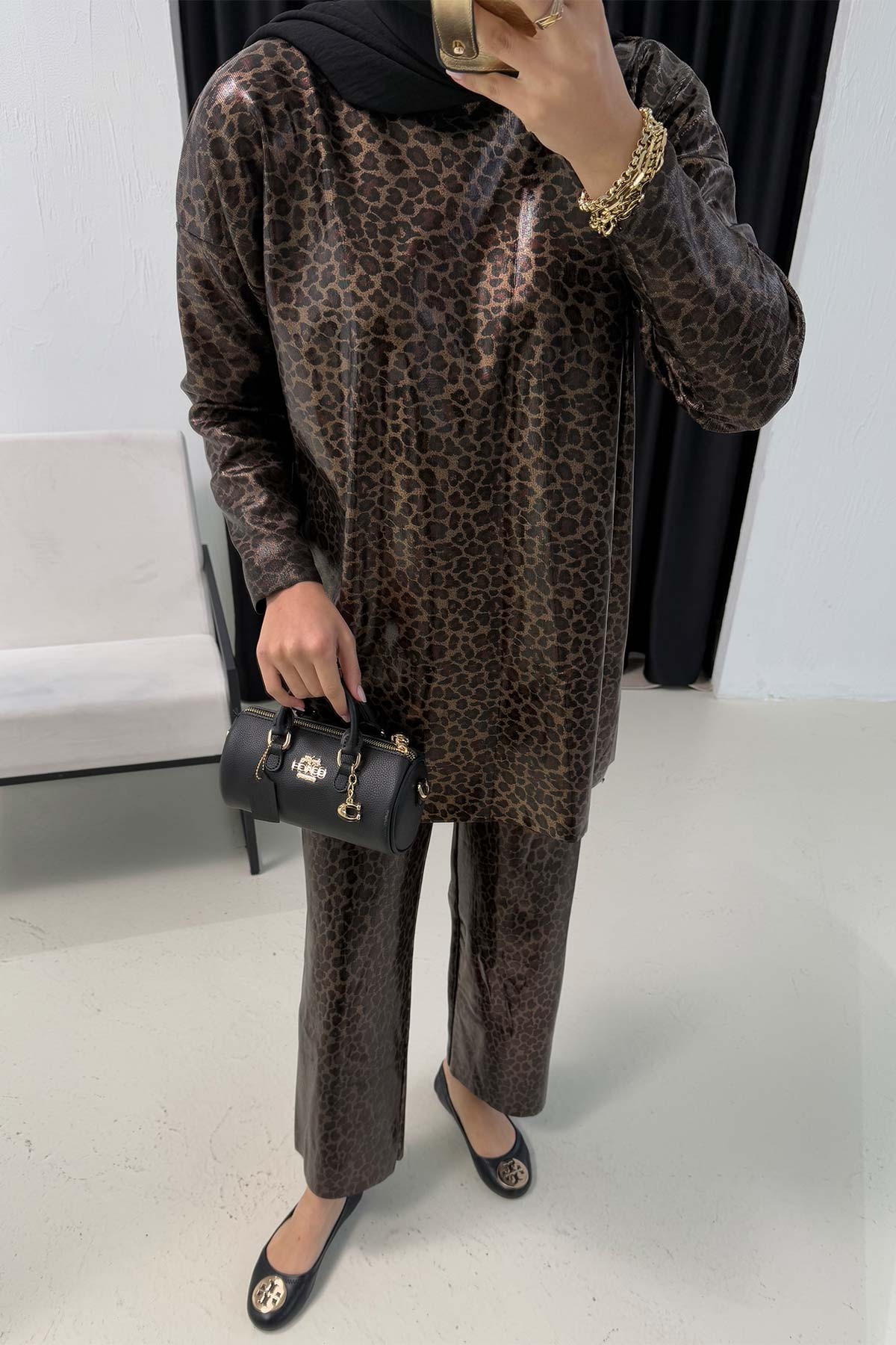 Leopar Varaklı Pantolon 32-7024-2