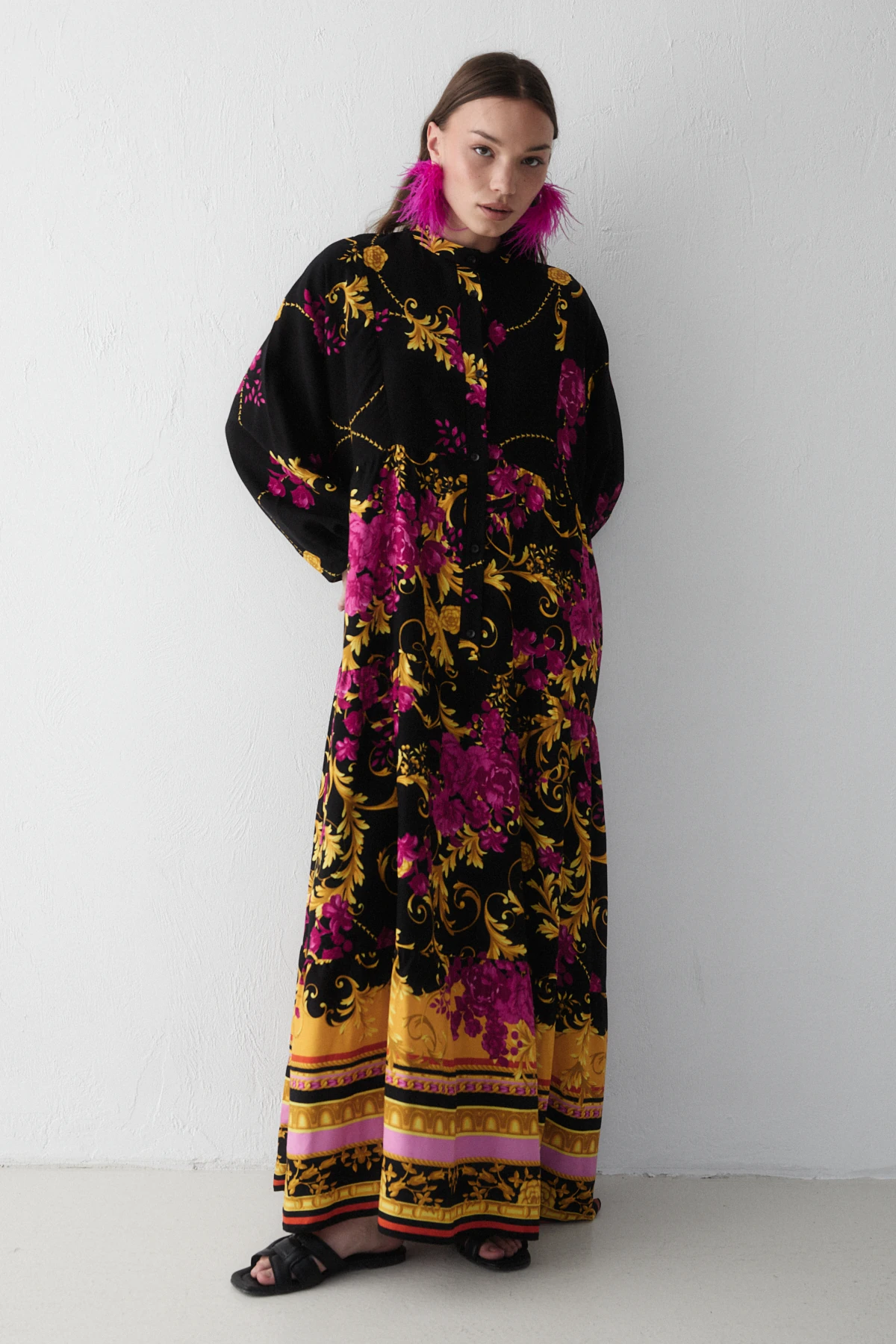 Desenli Viskon Elbise 68-6168-2