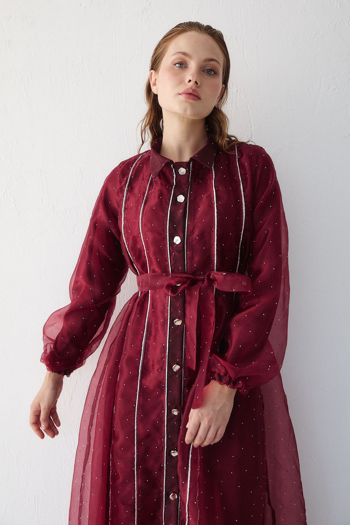Organze Taşlı Elbise 32-3554