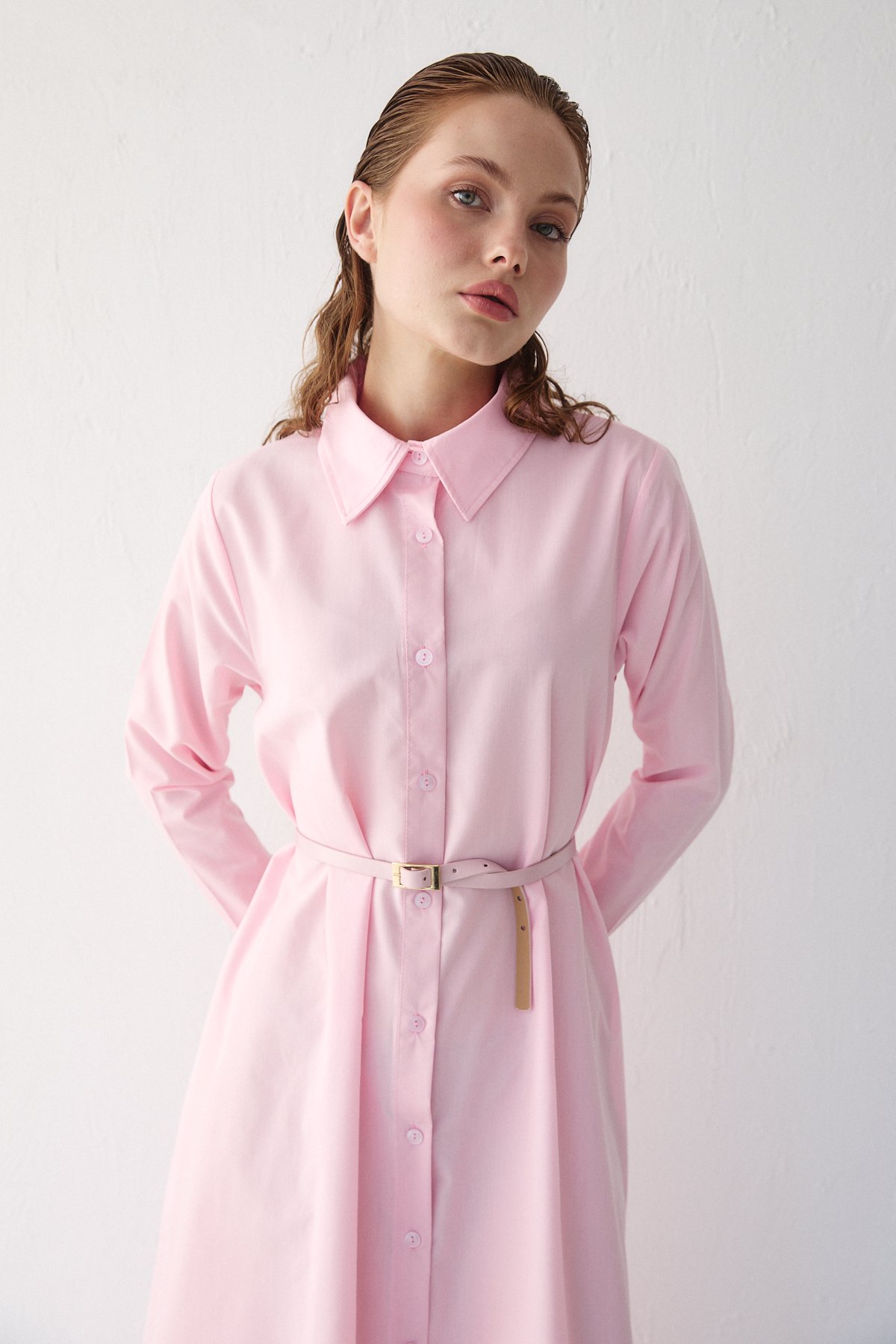 Kemerli Poplin Elbise 32-3555