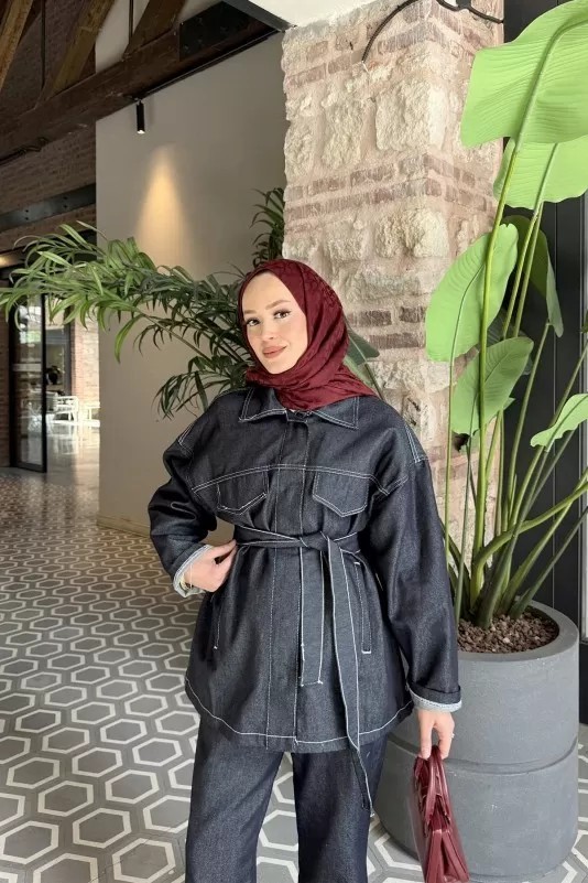 Kuşaklı Denim Takım 3-597