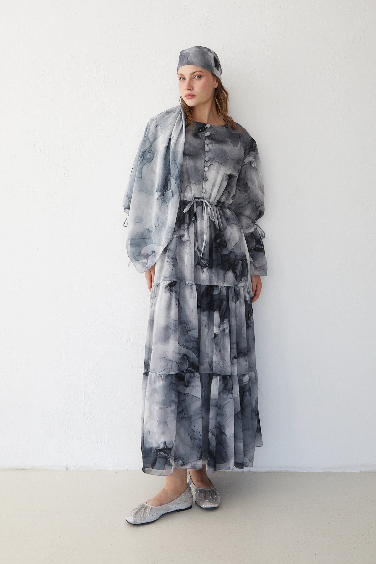 Şallı Desenli Elbise 32-2378