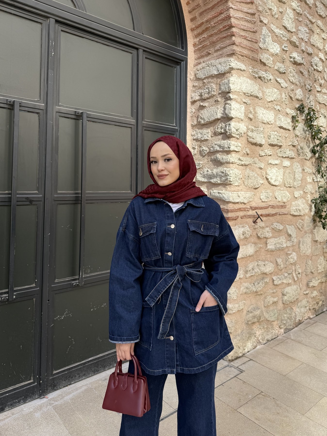 Kuşaklı Cepli Denim Takım 3-584