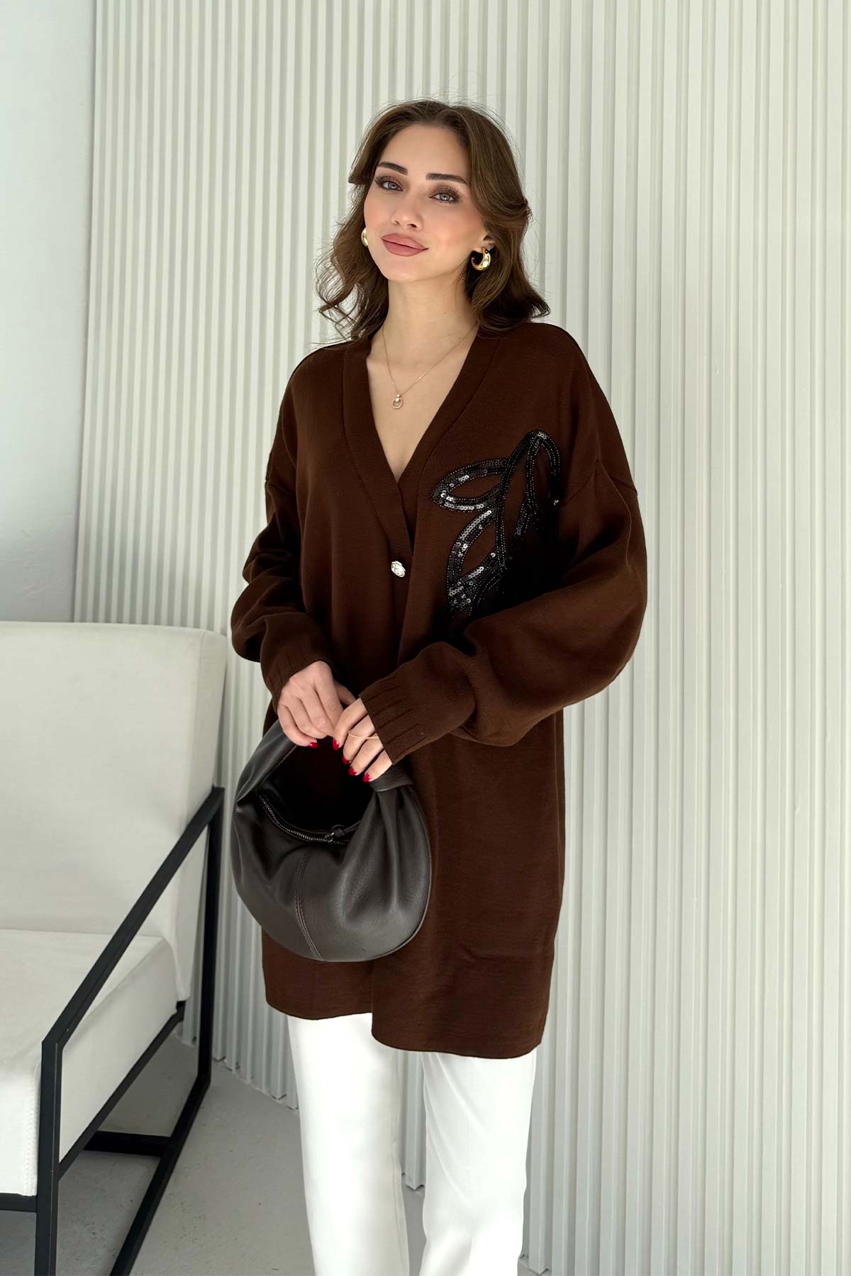 Aksesuarlı Triko Hırka 70-2502