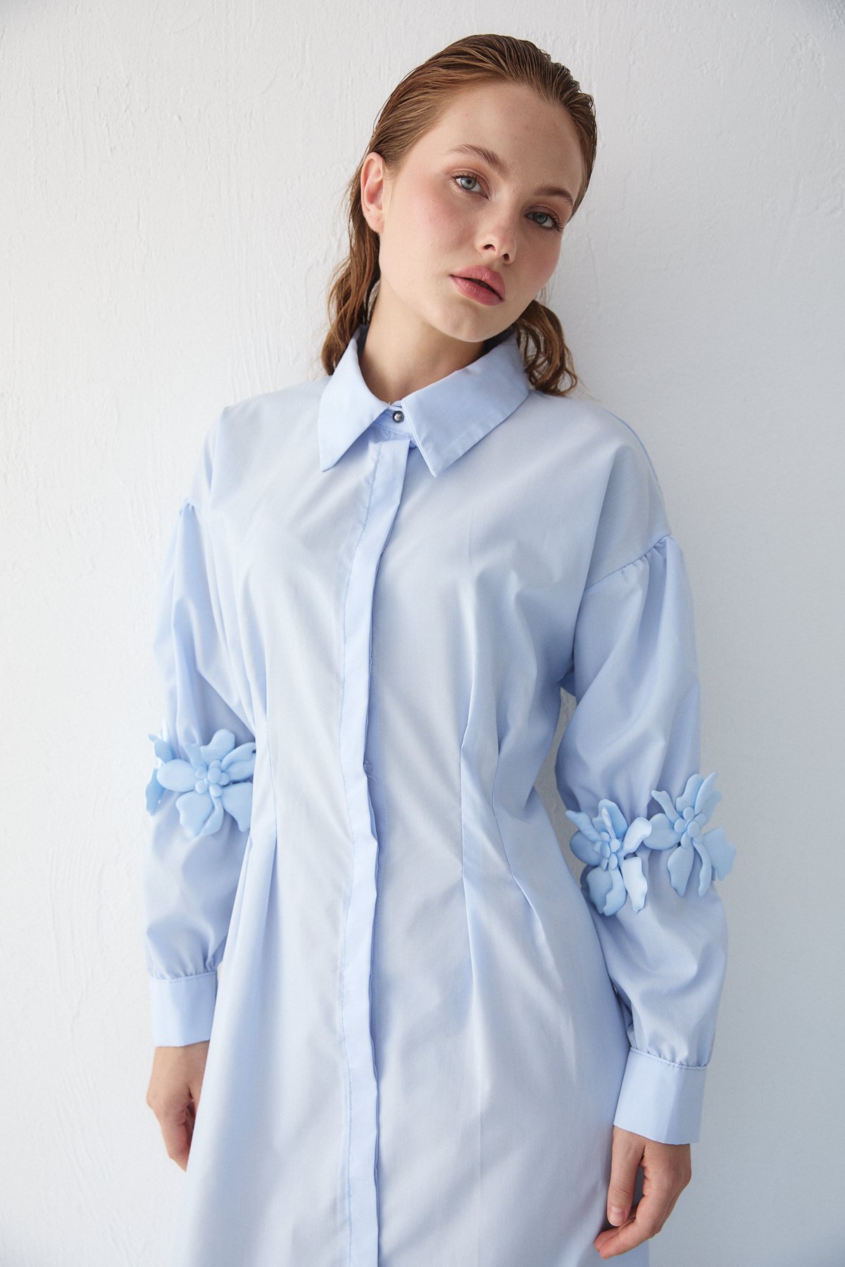 Çiçek Detaylı Poplin Elbise 32-2377