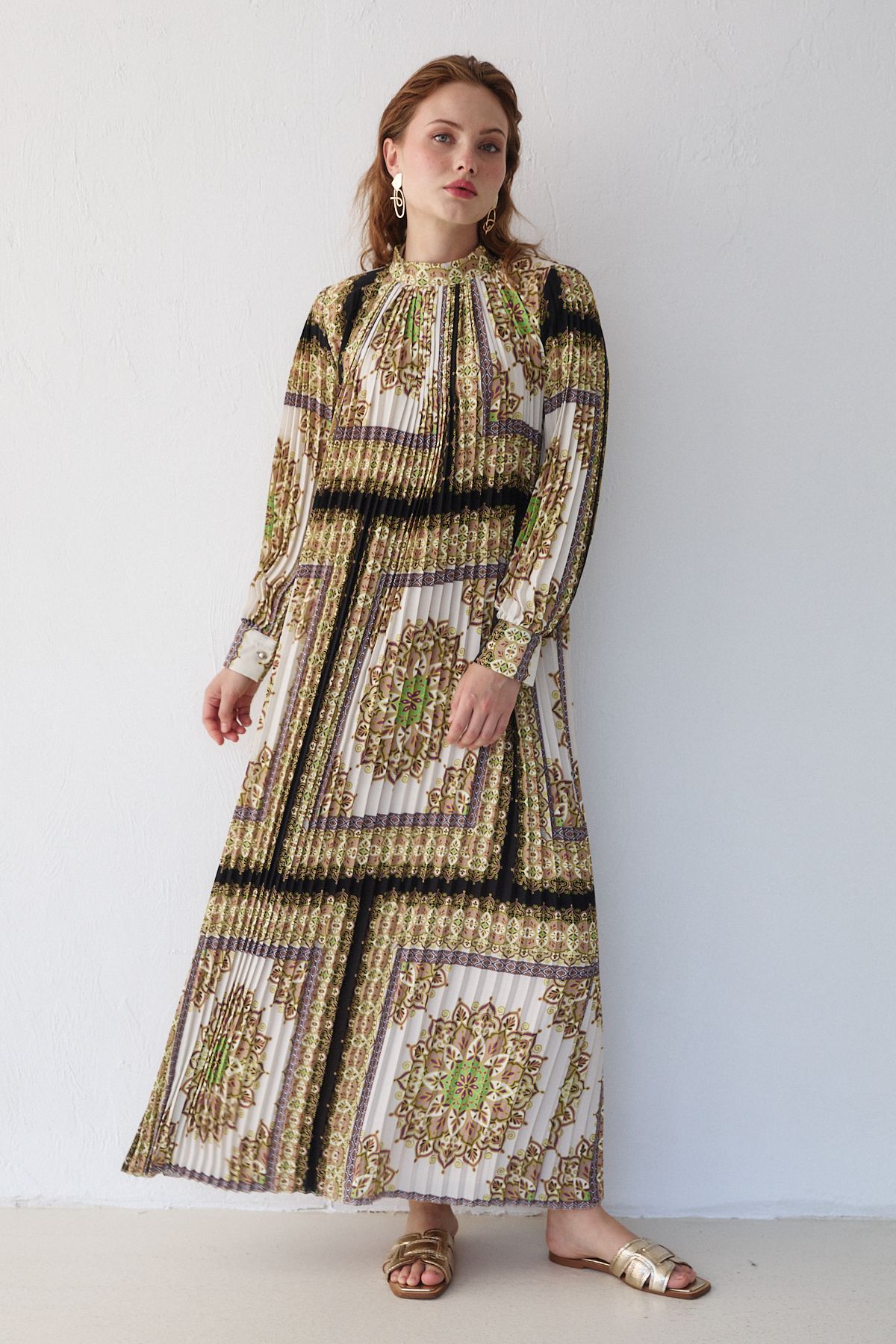 Desenli Pilisole Elbise 32-2366