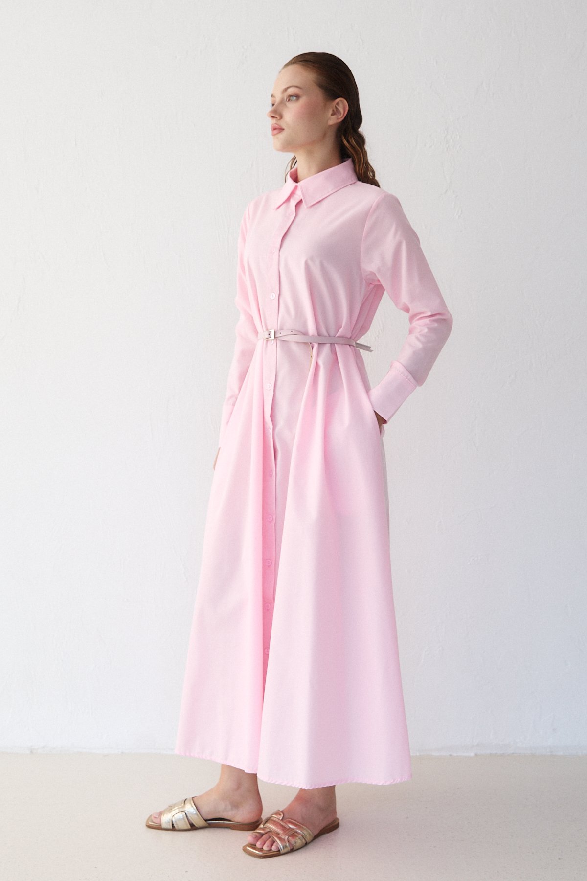 Kemerli Poplin Elbise 32-3555