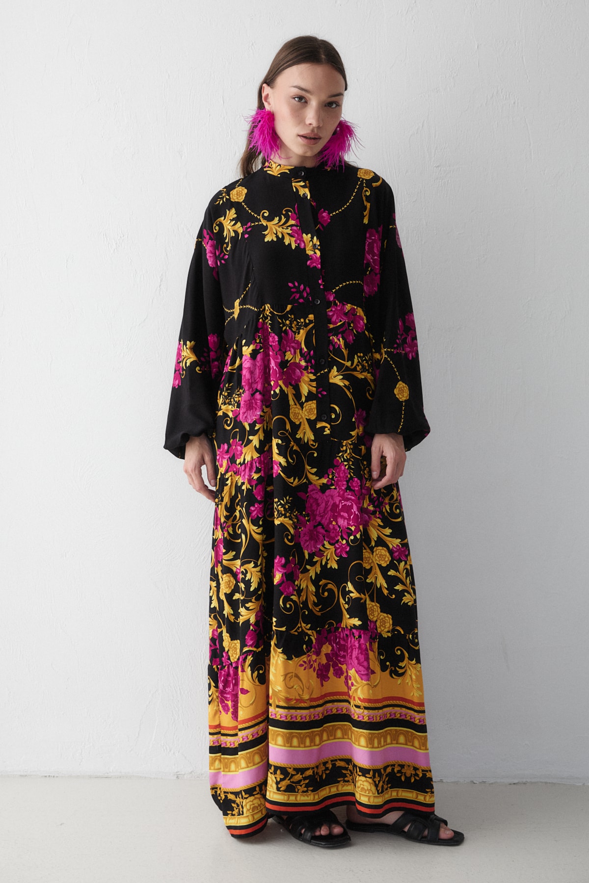 Desenli Viskon Elbise 68-6168-2