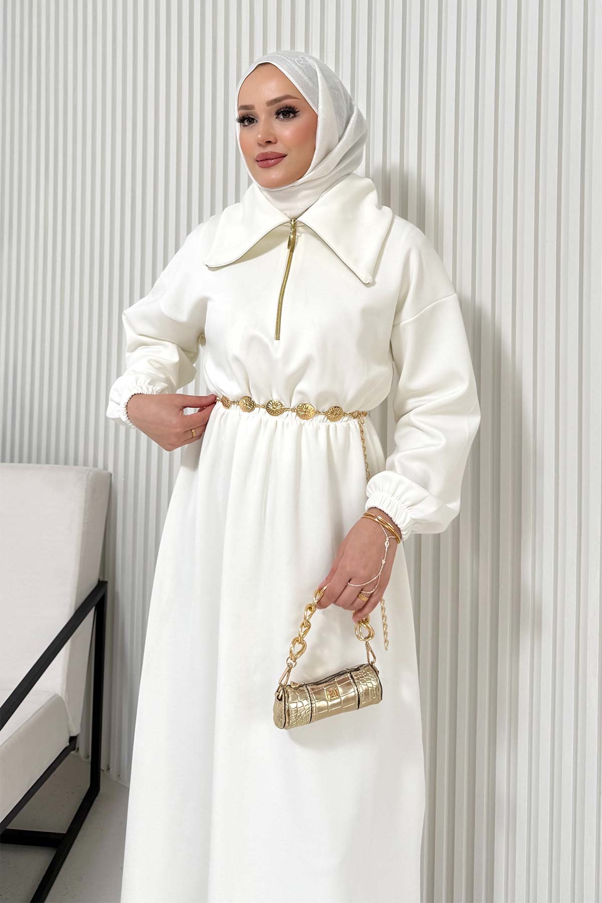 Kemerli Scuba Elbise 68-6215