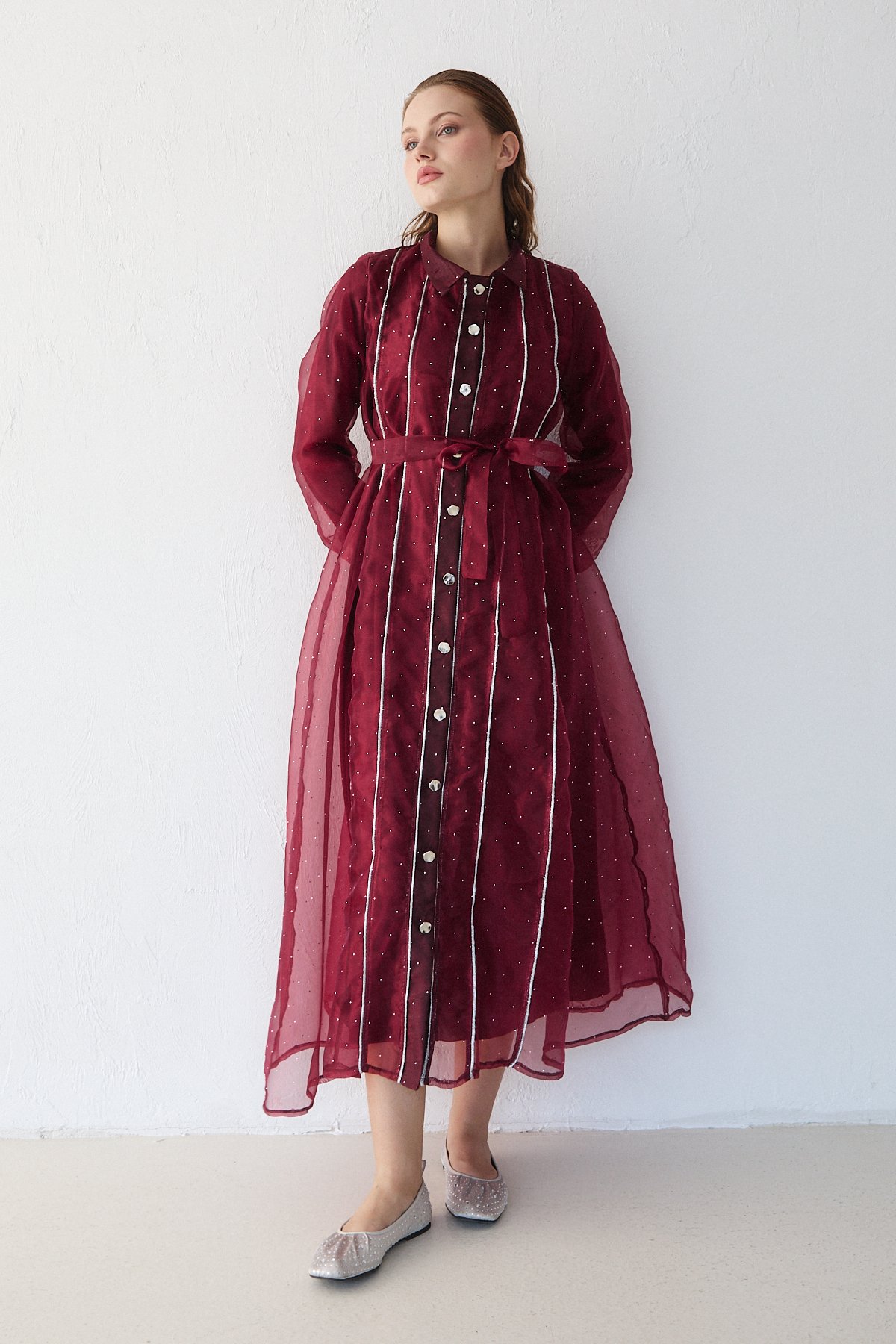 Organze Taşlı Elbise 32-3554