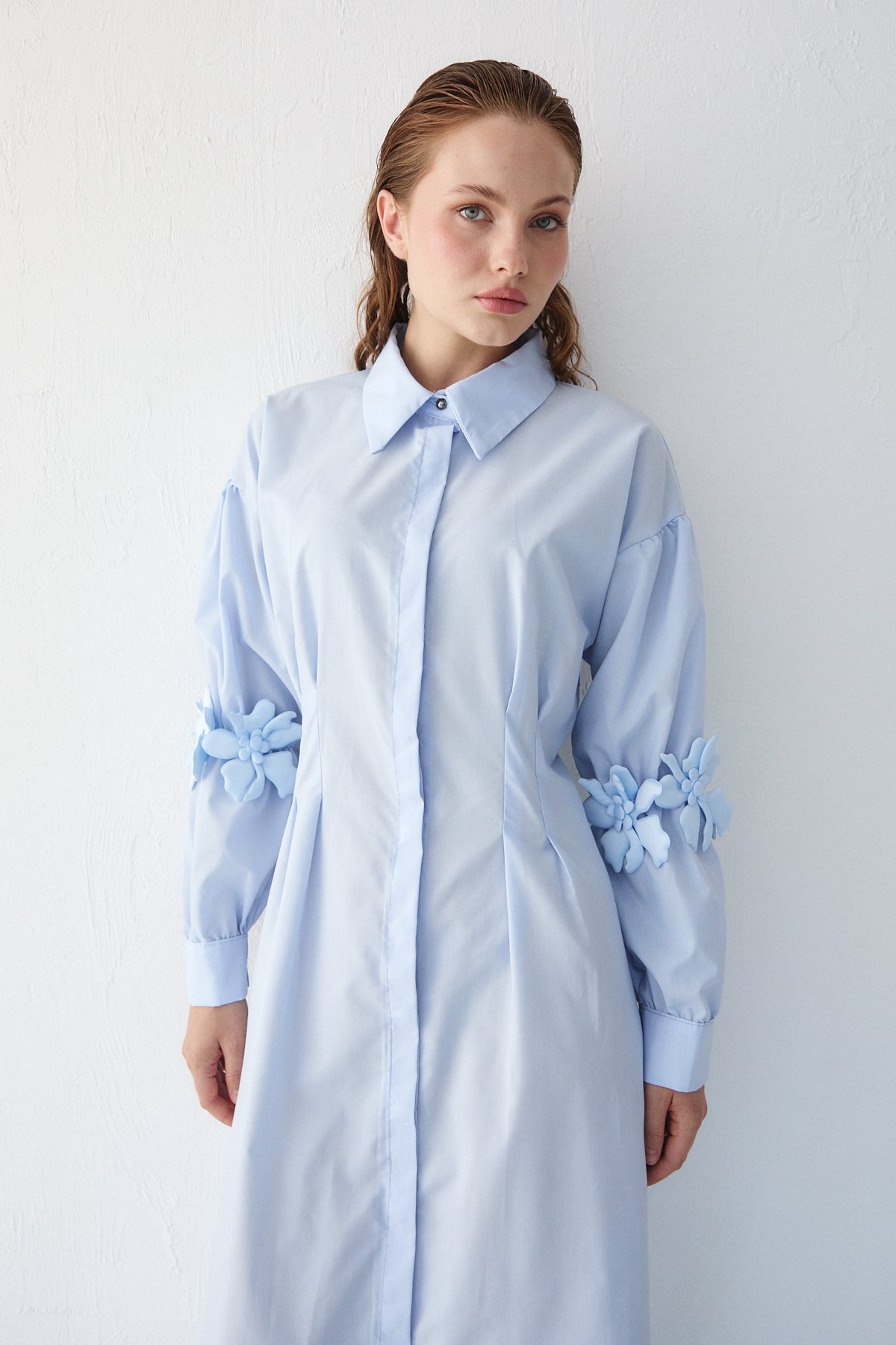 Çiçek Detaylı Poplin Elbise 32-2377