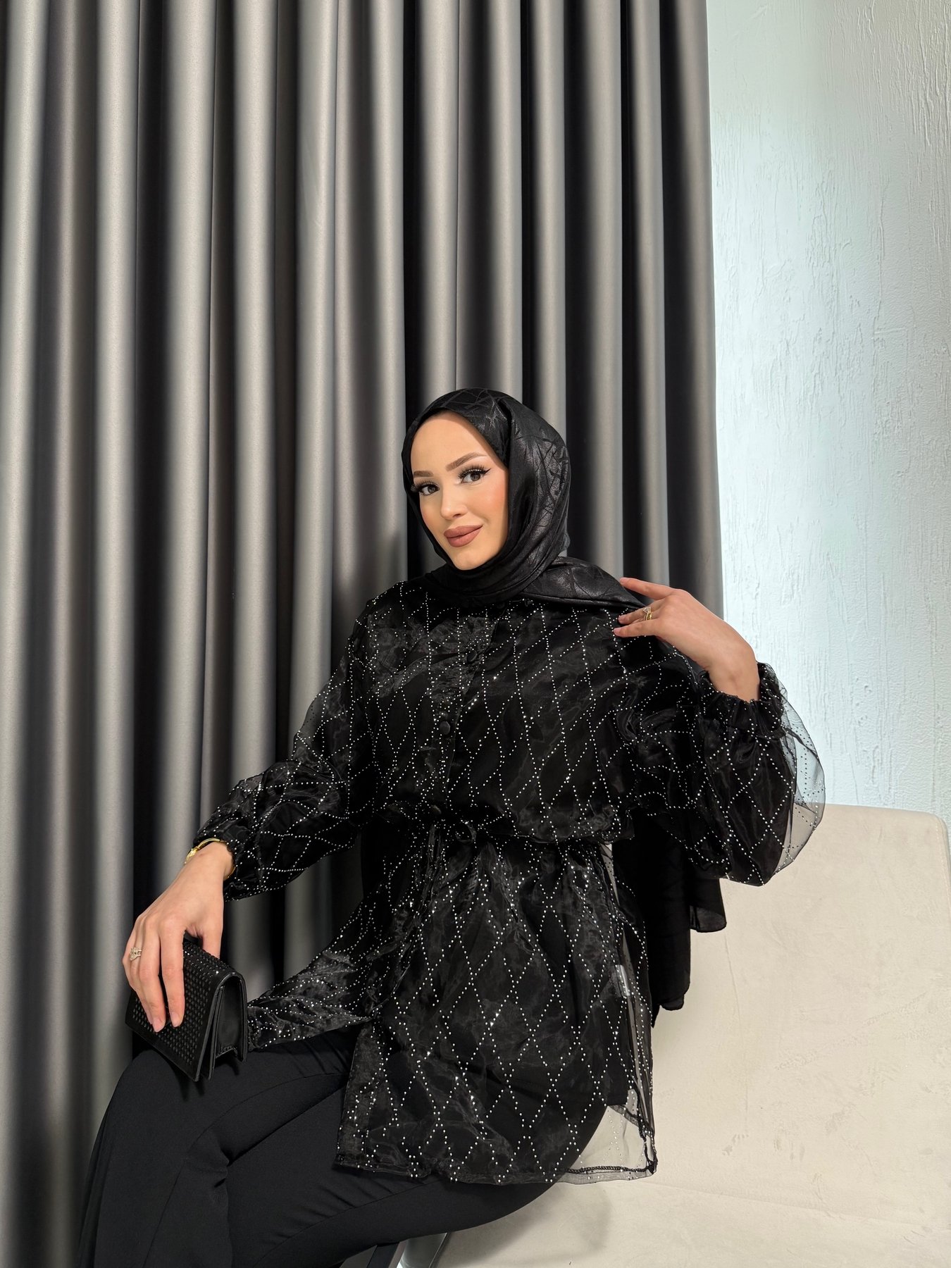 Organze Taşlı 2'li Kap 32-3508