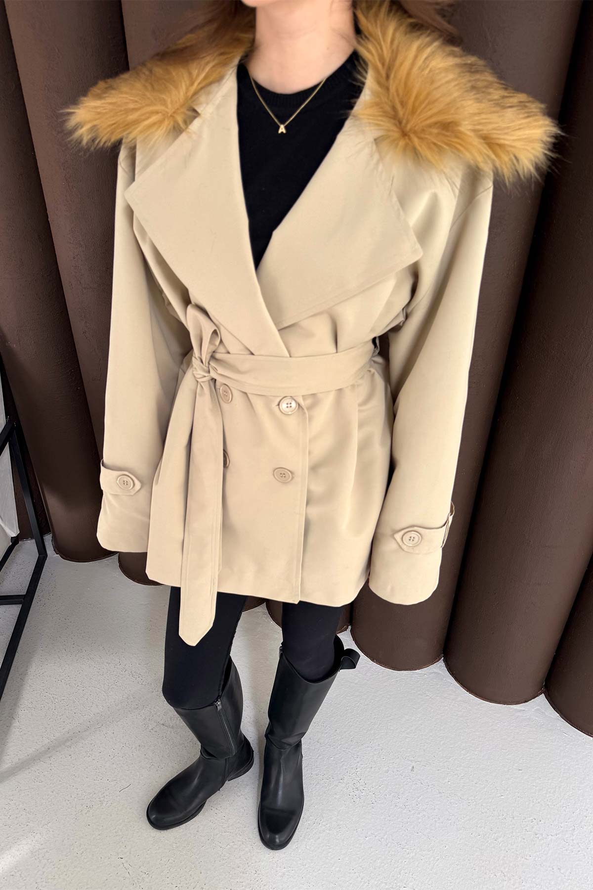 Kürklü Kısa Trençkot 32-3723