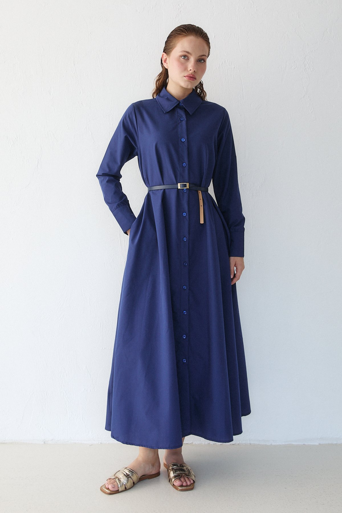 Kemerli Poplin Elbise 32-3555