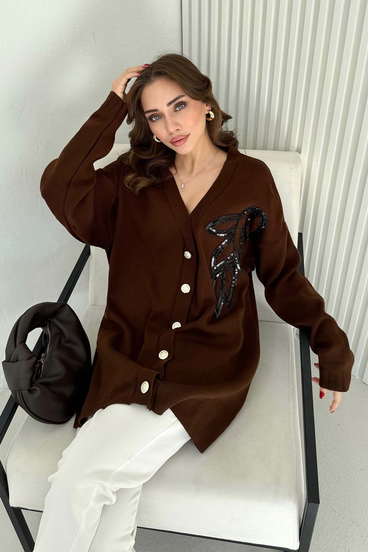 Aksesuarlı Triko Hırka 70-2502