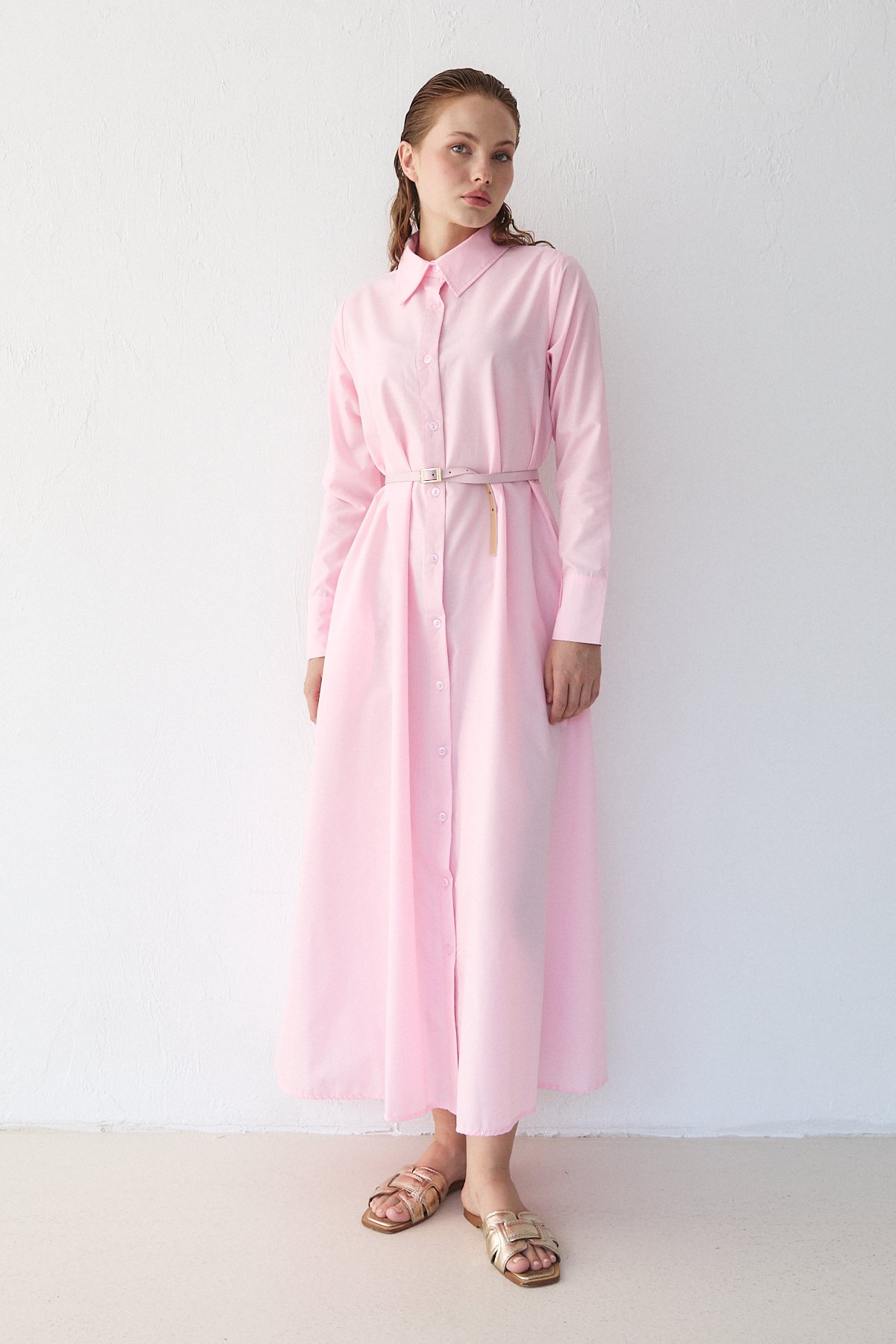 Kemerli Poplin Elbise 32-3555