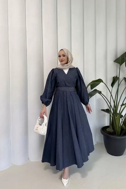 Kuşaklı Kot Elbise 6-5105