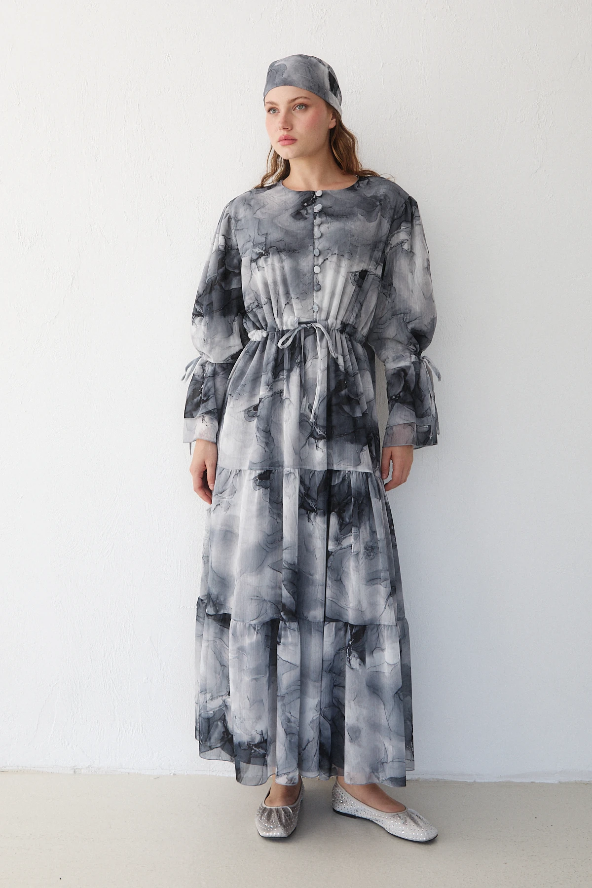 Şallı Desenli Elbise 32-2378