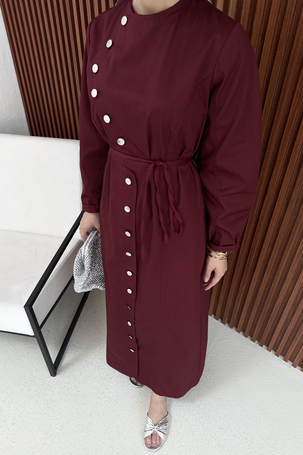 Çıtçıtlı İnce Gabardin Elbise 75-1187