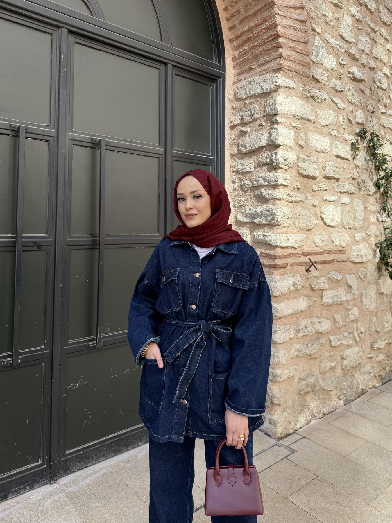 Kuşaklı Cepli Denim Takım 3-584