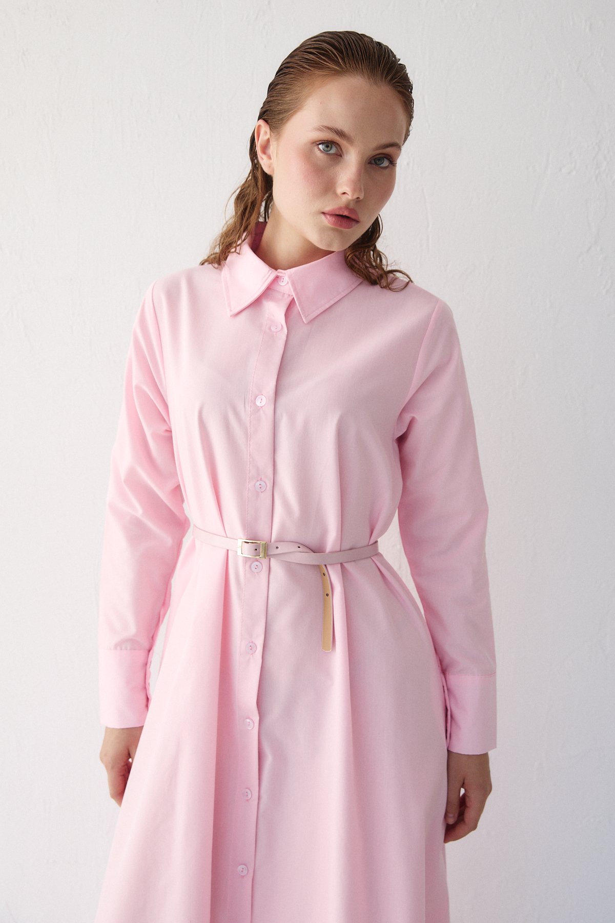 Kemerli Poplin Elbise 32-3555