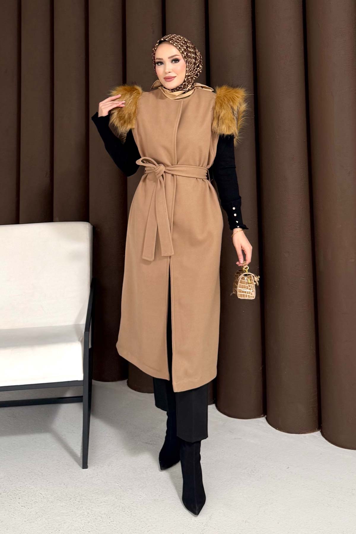 Kürklü Kaşe Yelek 32-3709