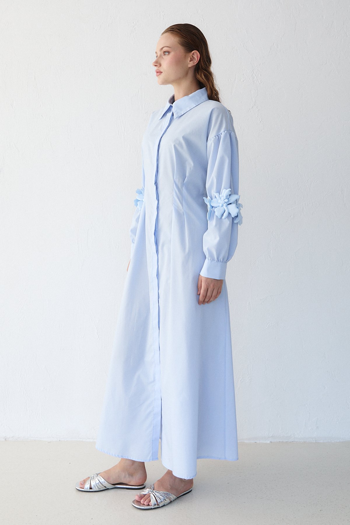 Çiçek Detaylı Poplin Elbise 32-2377