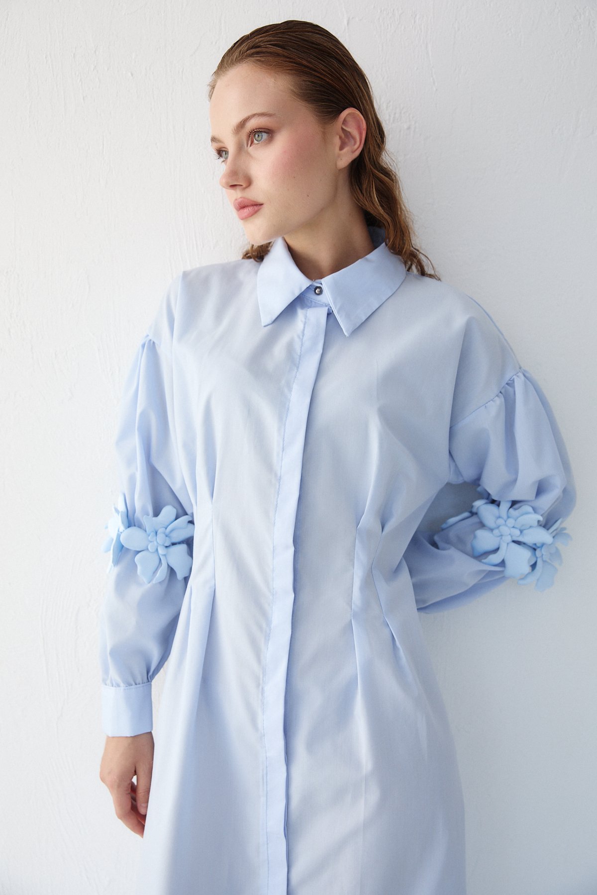 Çiçek Detaylı Poplin Elbise 32-2377