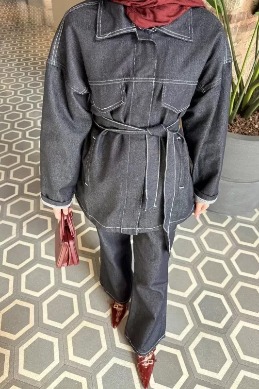 Kuşaklı Denim Takım 3-597