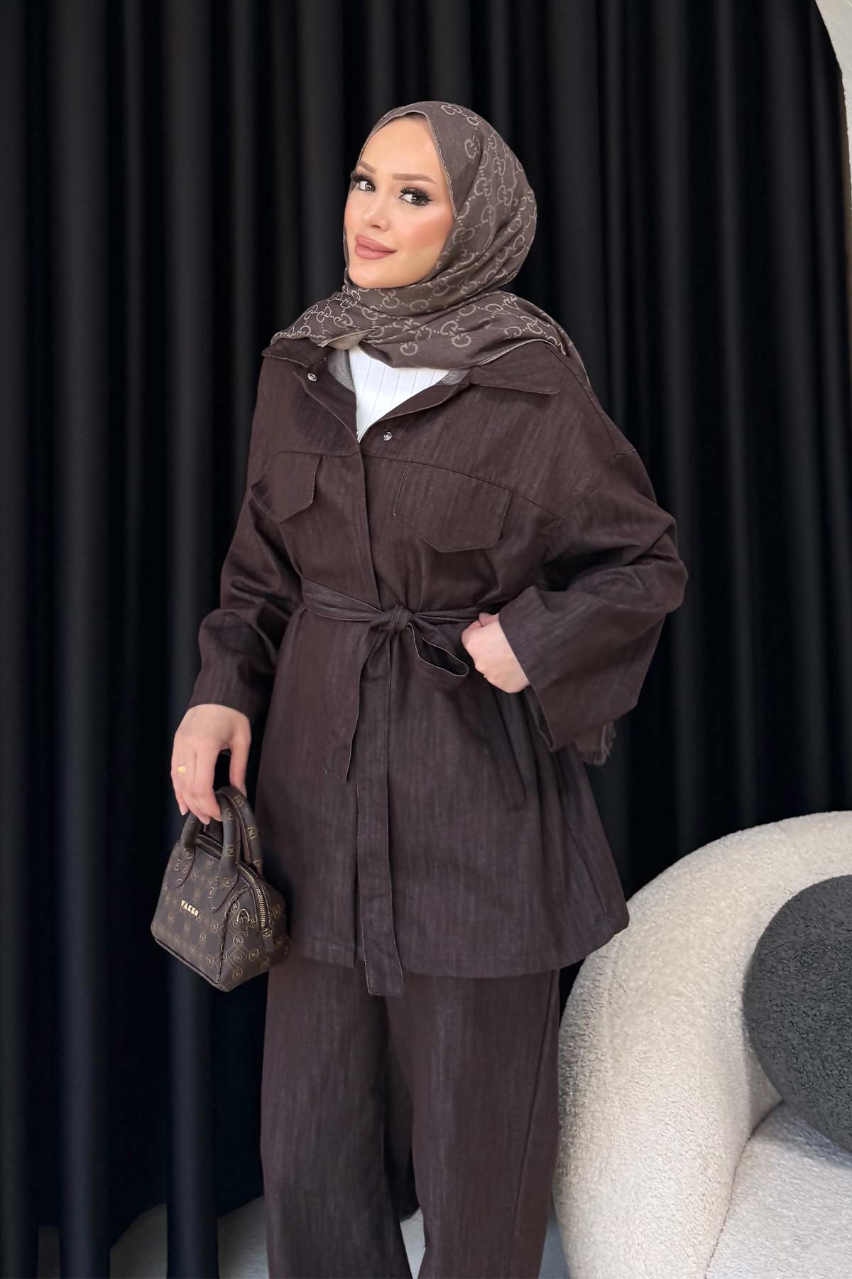 Kuşaklı Denim Takım 68-6207