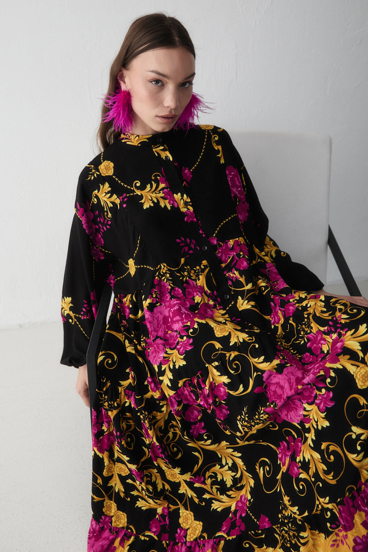 Desenli Viskon Elbise 68-6168-2