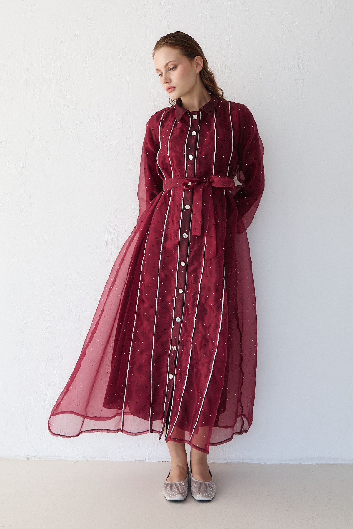 Organze Taşlı Elbise 32-3554