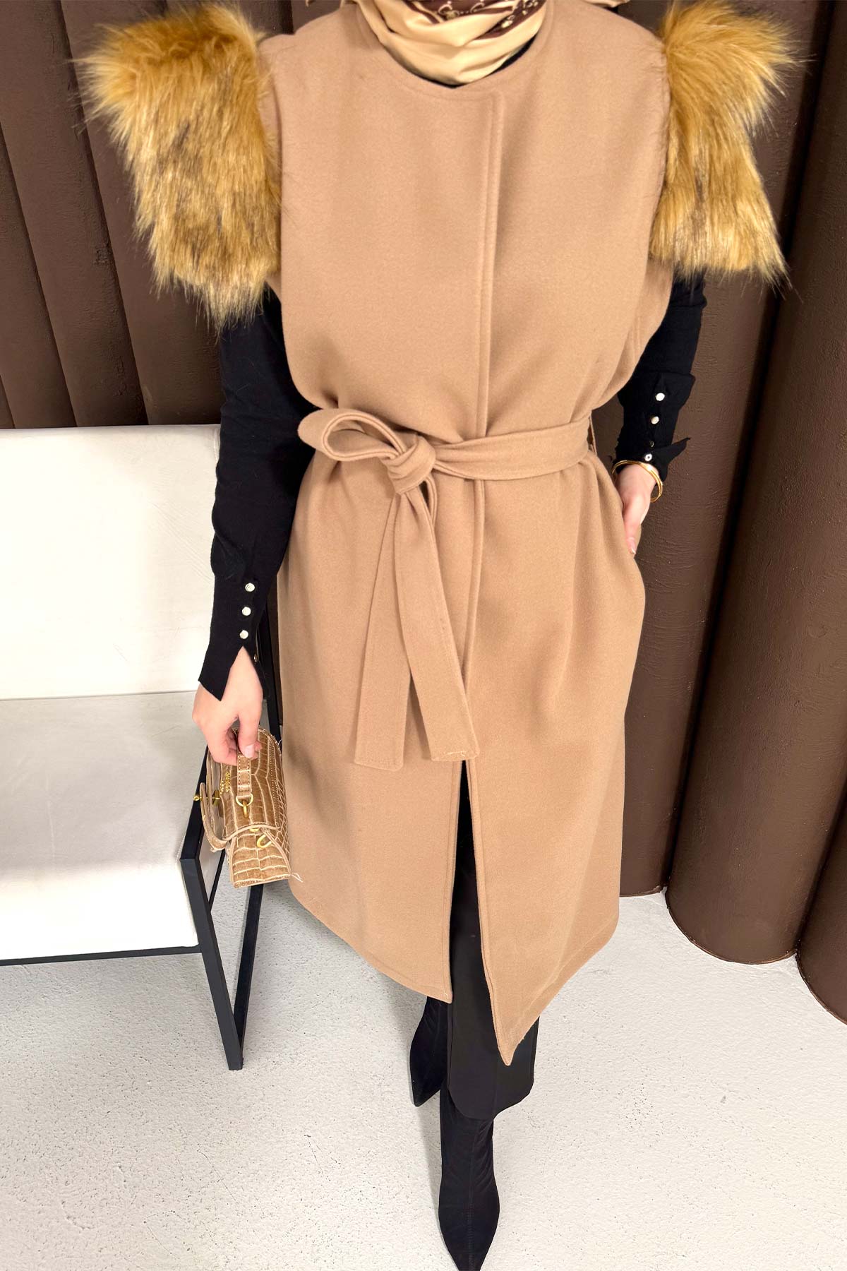 Kürklü Kaşe Yelek 32-3709