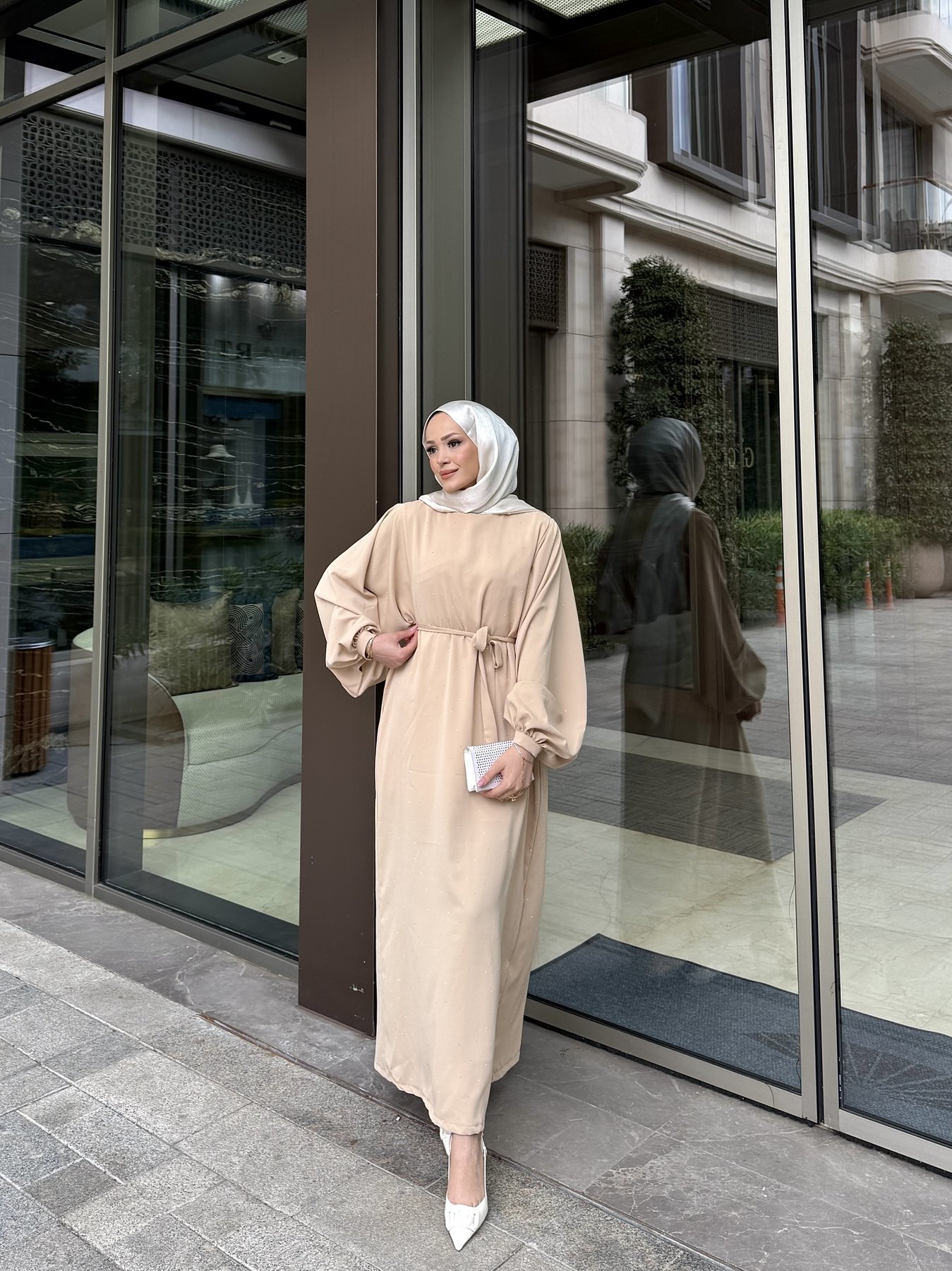 Taşlı Balon Kol Elbise 32-3534