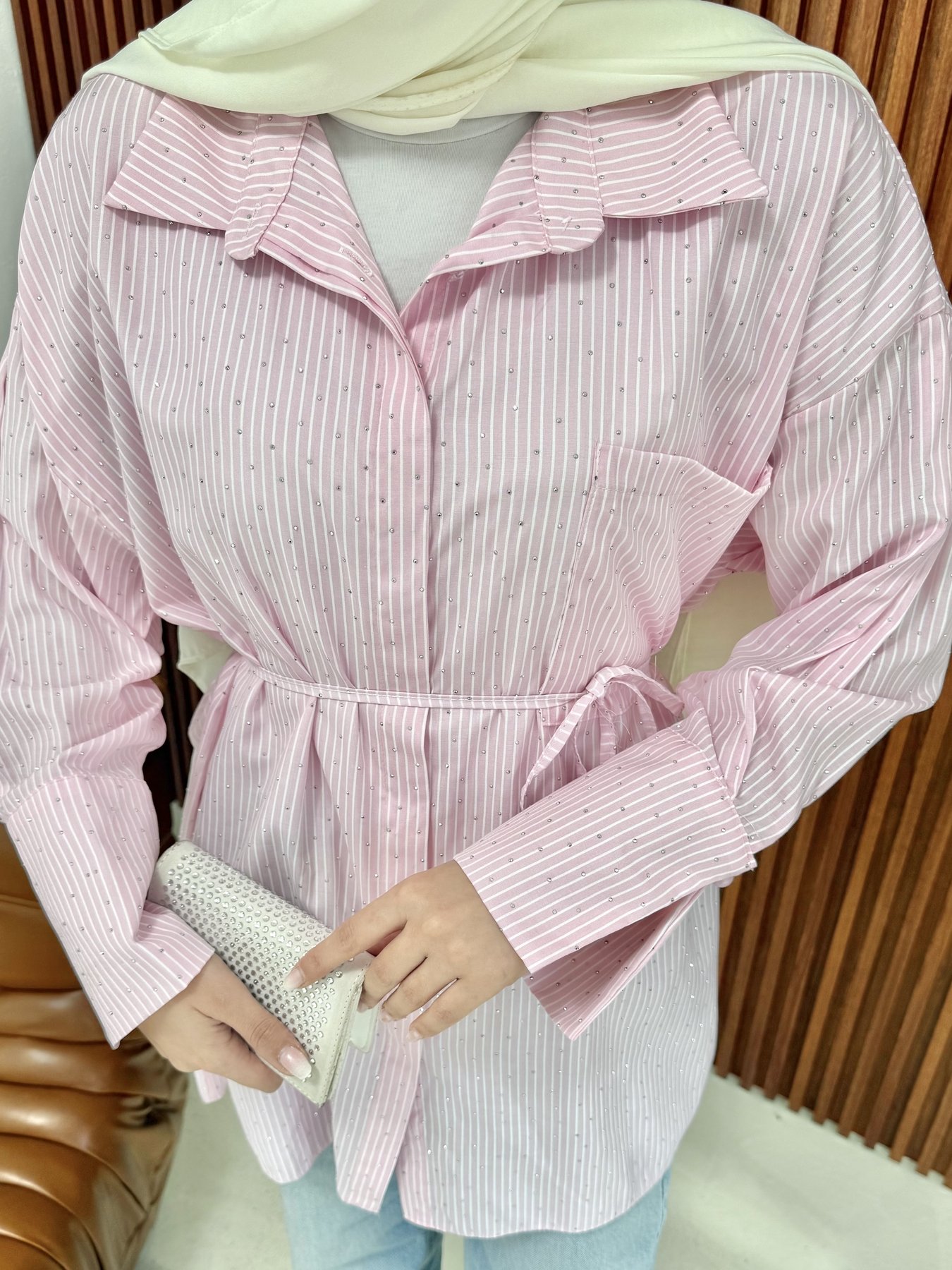 Çizgili Taşlı Poplin Gömlek 32-2345