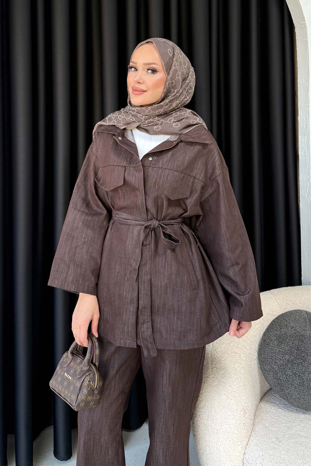 Kuşaklı Denim Takım 68-6207