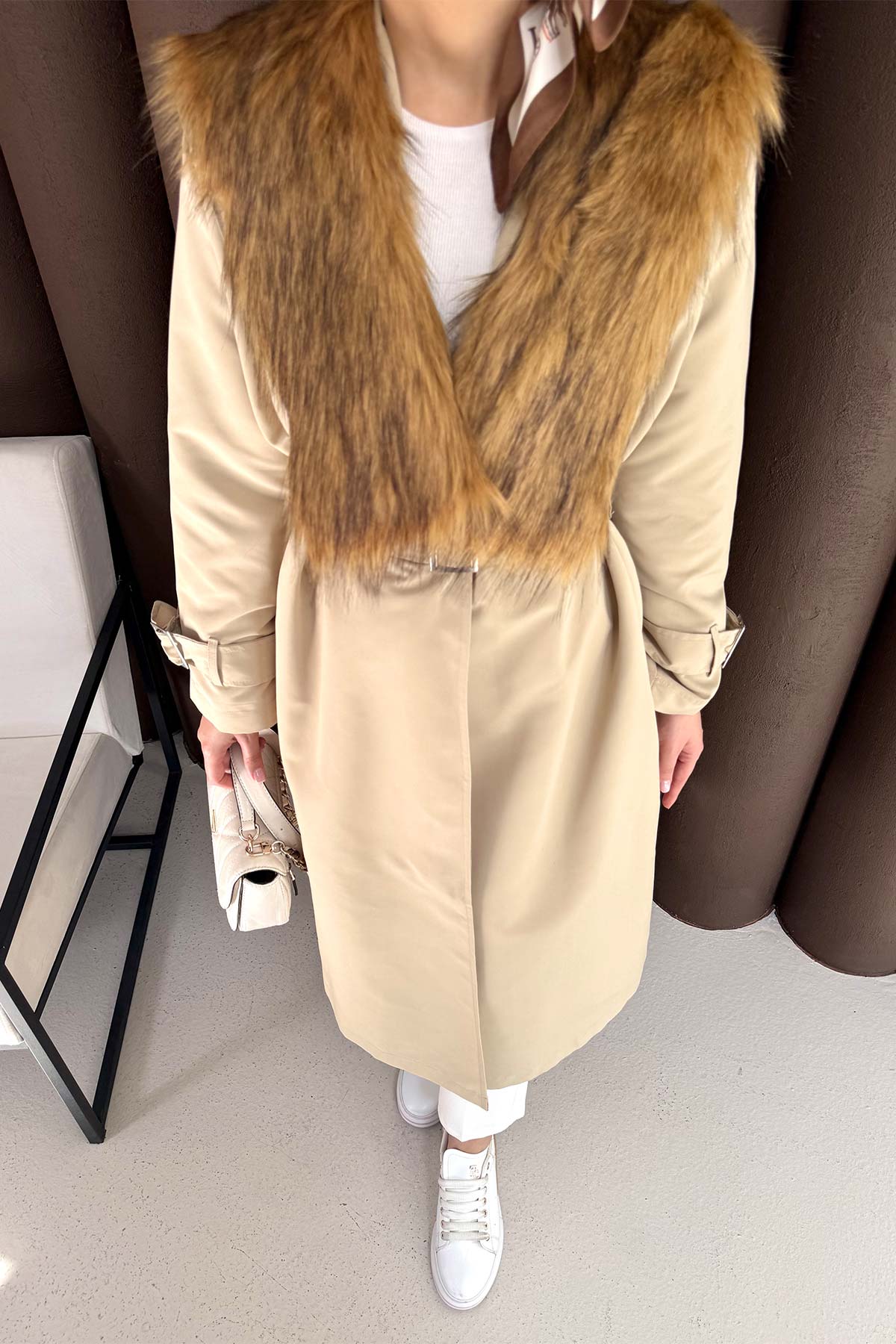 Kürklü Uzun Trençkot 32-3724