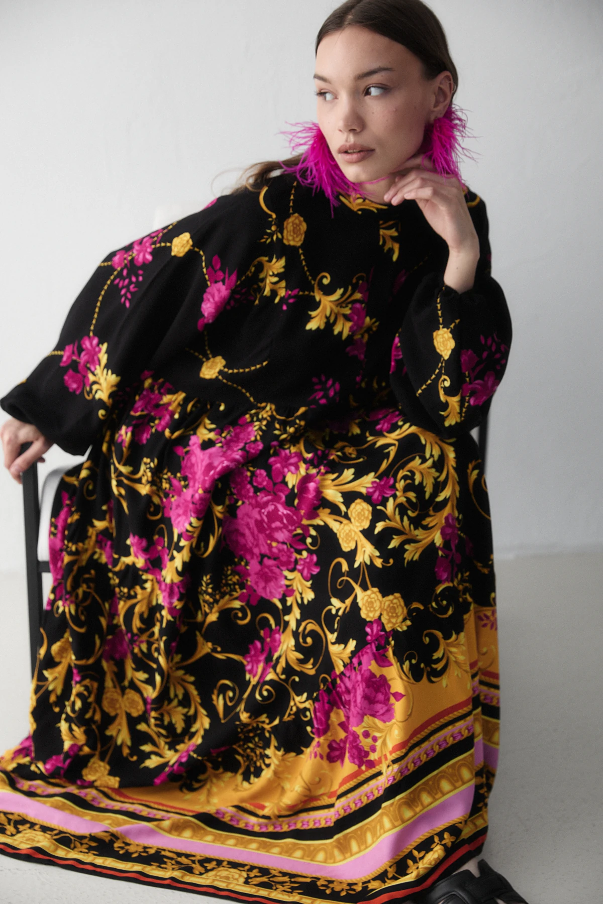 Desenli Viskon Elbise 68-6168-2