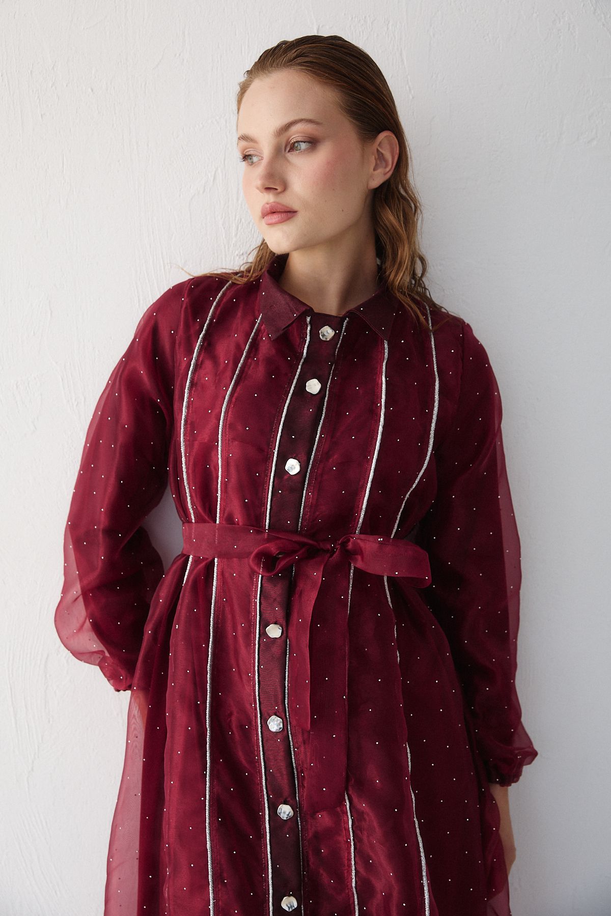 Organze Taşlı Elbise 32-3554