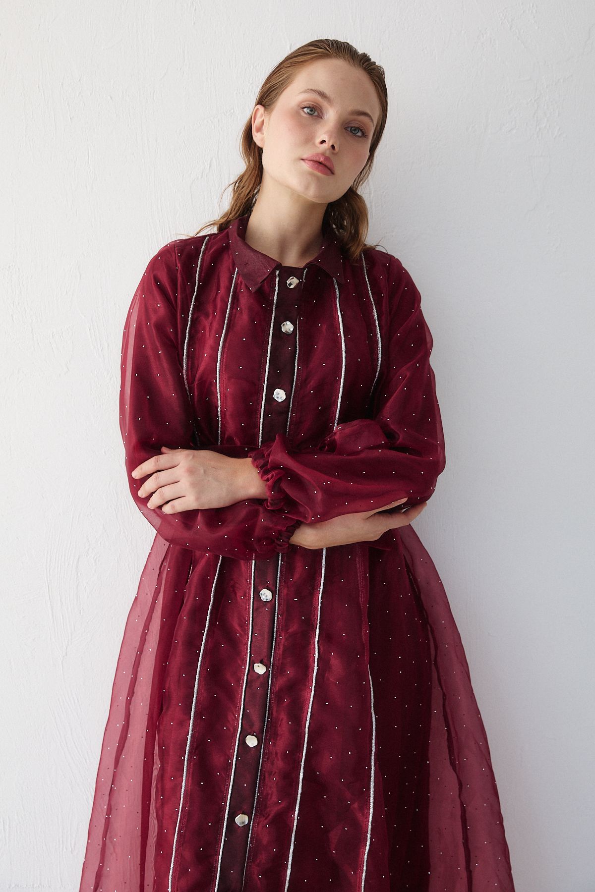 Organze Taşlı Elbise 32-3554