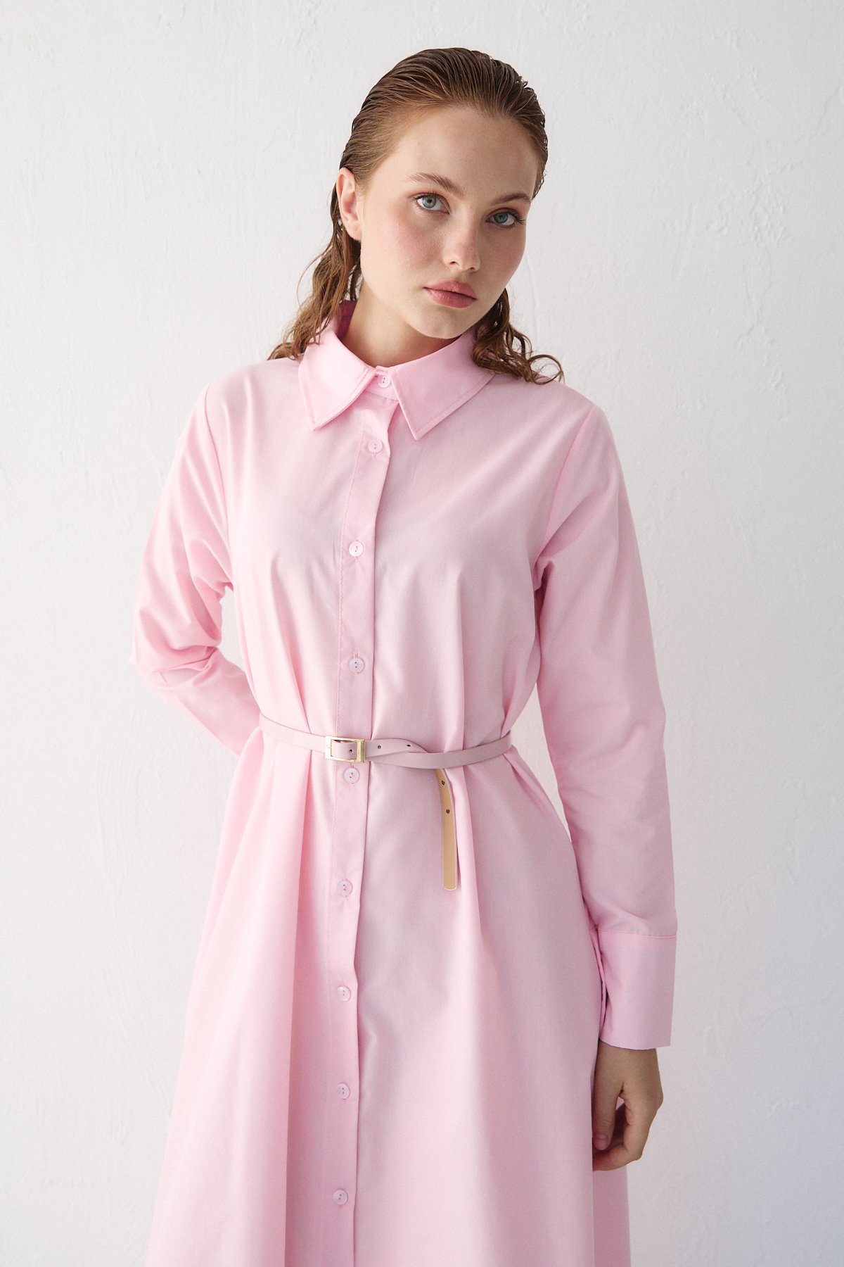 Kemerli Poplin Elbise 32-3555