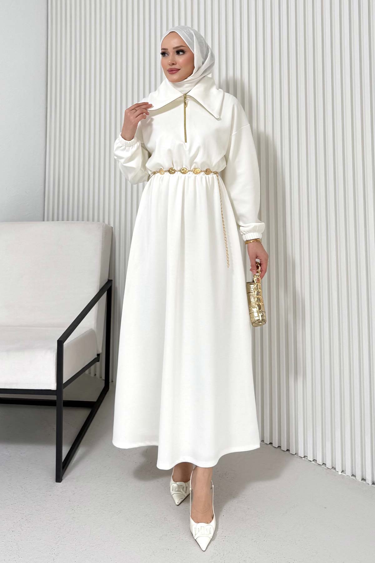 Kemerli Scuba Elbise 68-6215