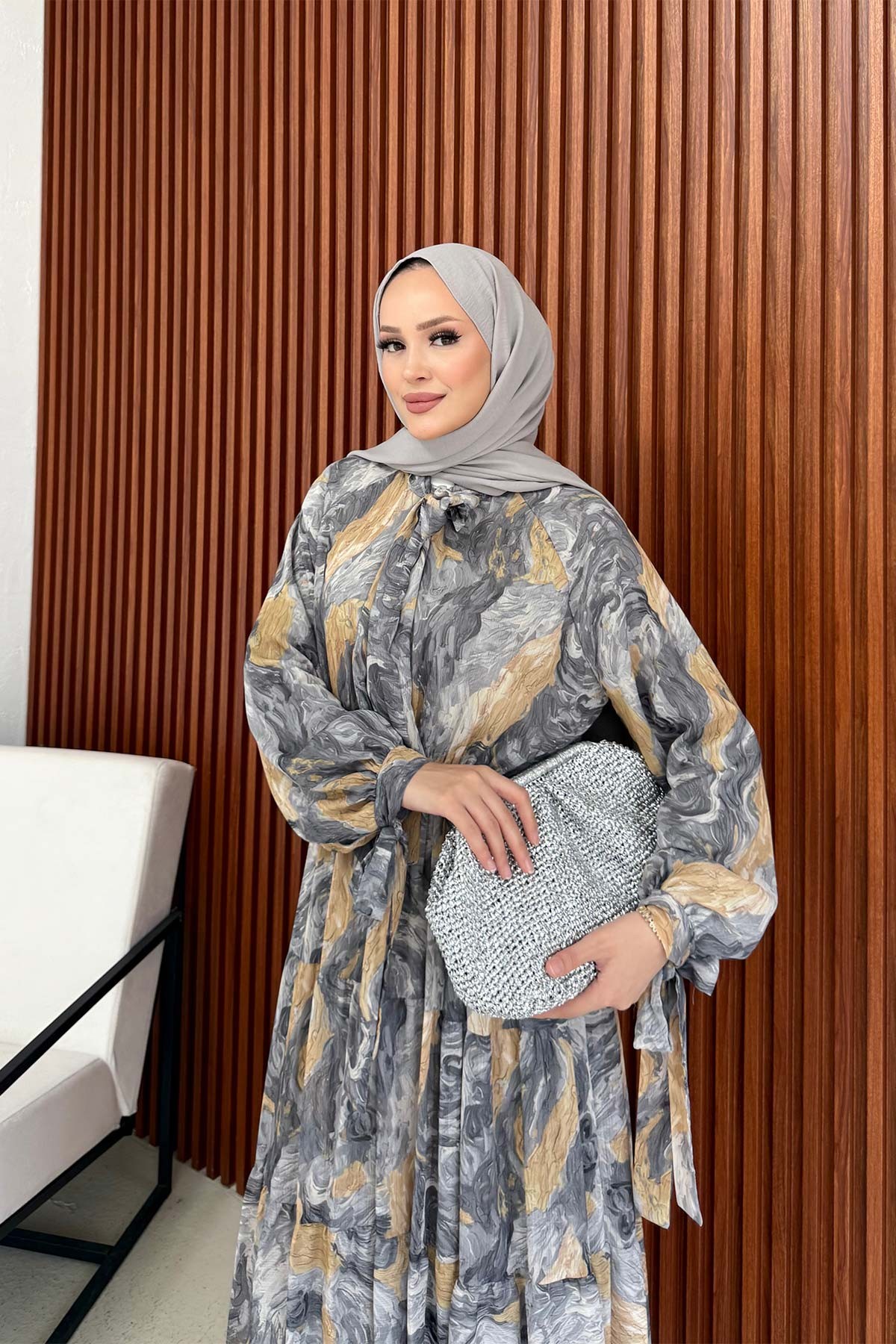 Desenli Elbise 3-3371