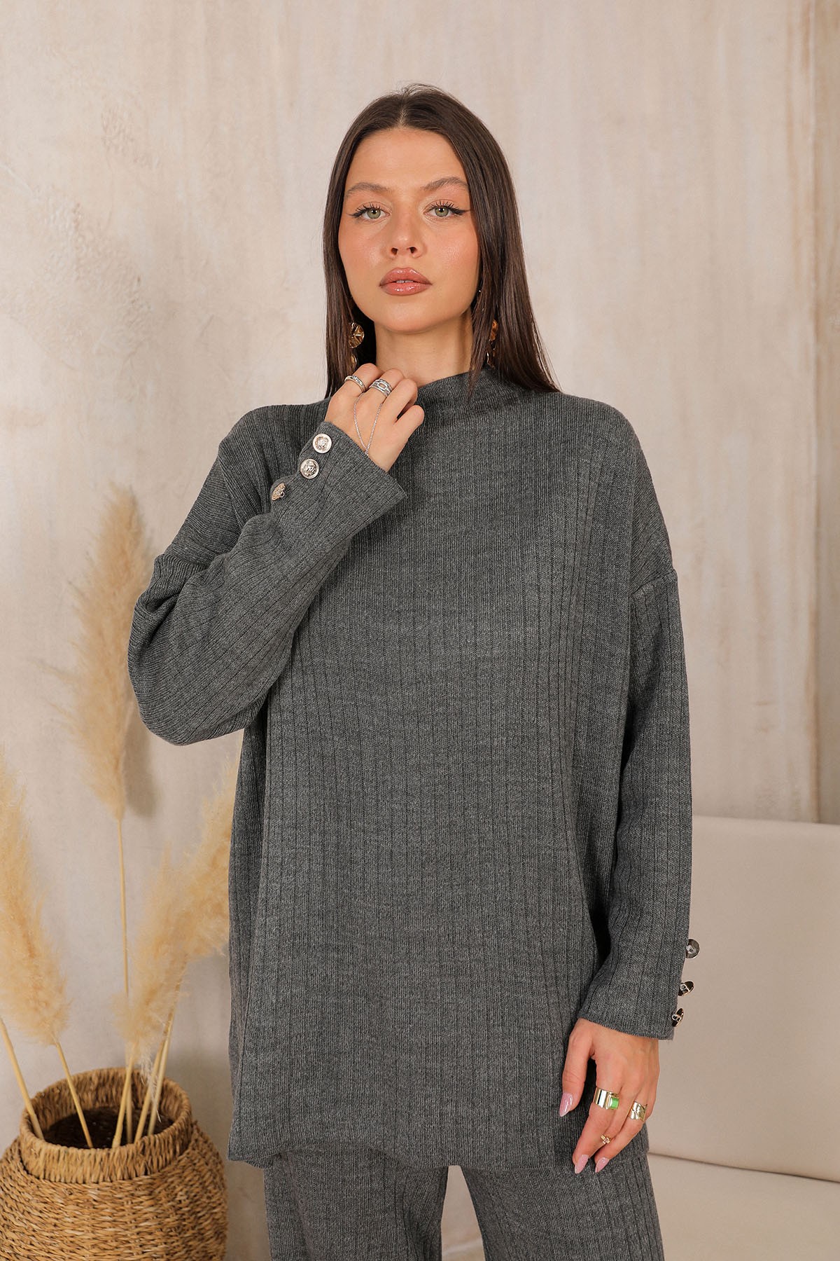 Kolu Düğmeli Triko Takım 32-7006