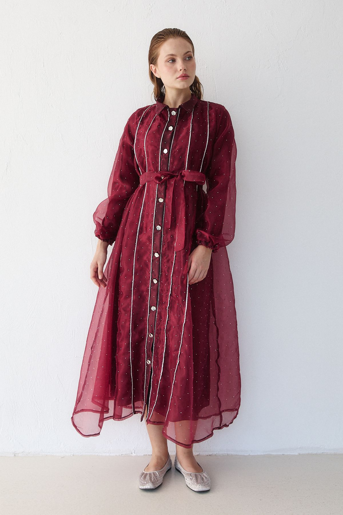 Organze Taşlı Elbise 32-3554