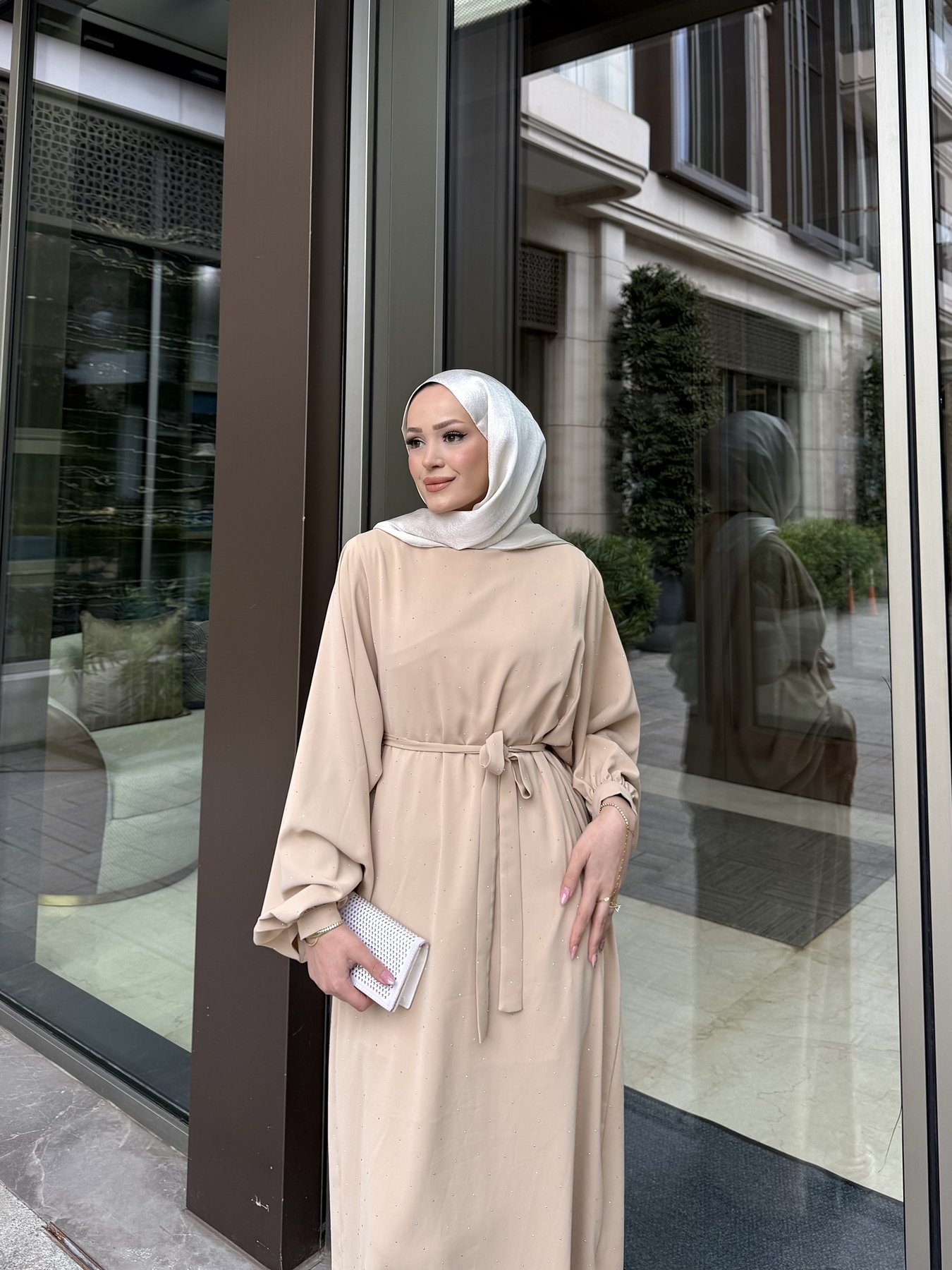 Taşlı Balon Kol Elbise 32-3534