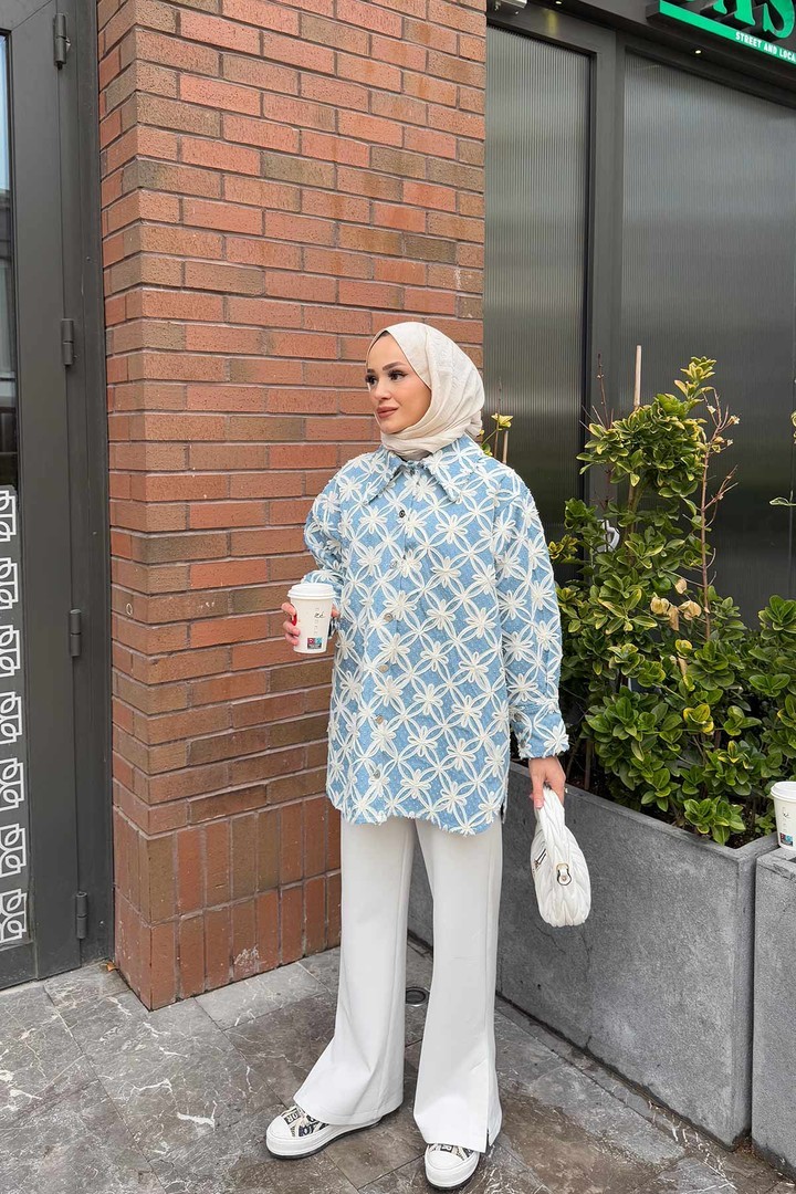 Çiçekli Kot Ceket 32-3518
