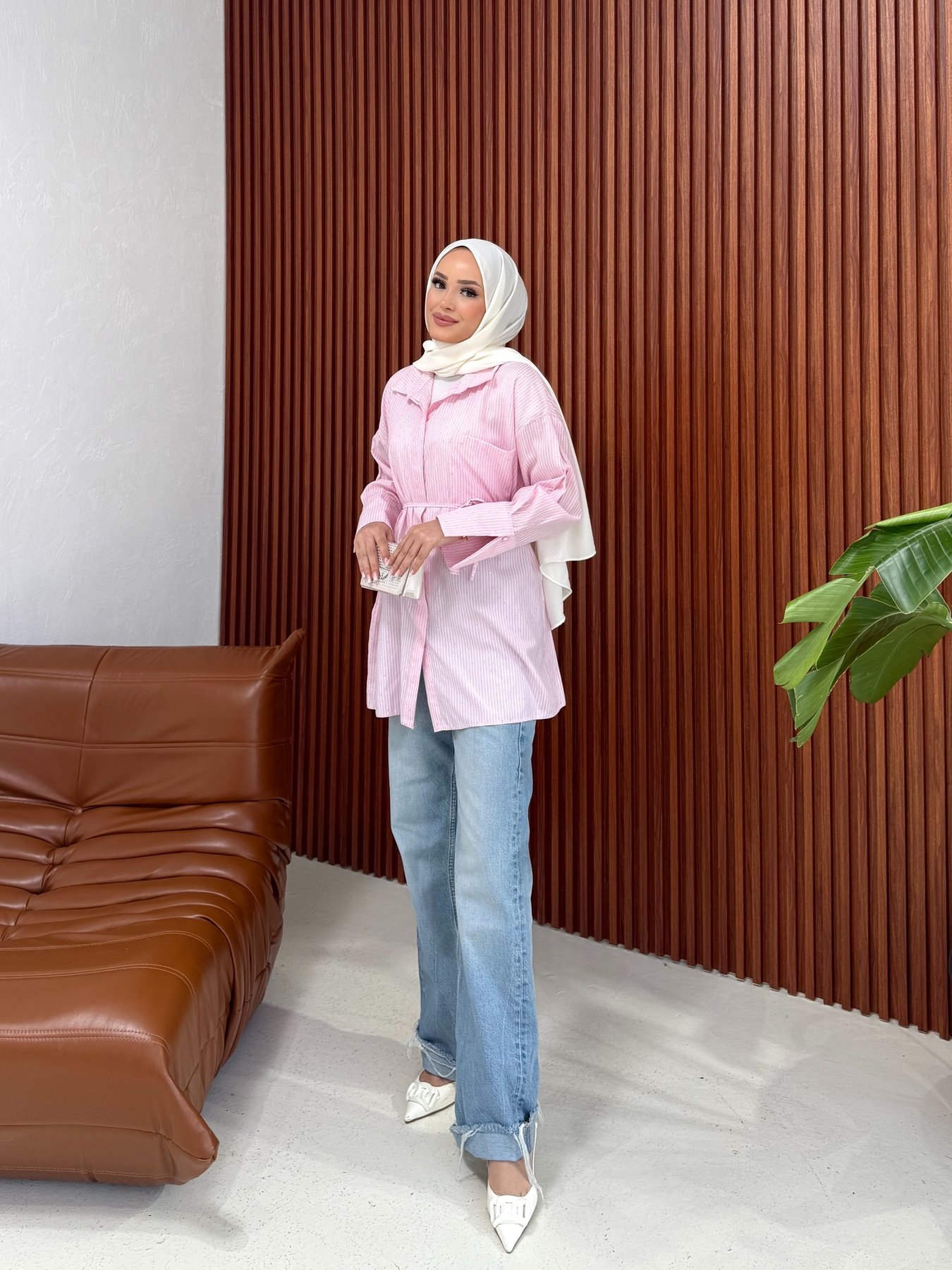 Çizgili Taşlı Poplin Gömlek 32-2345