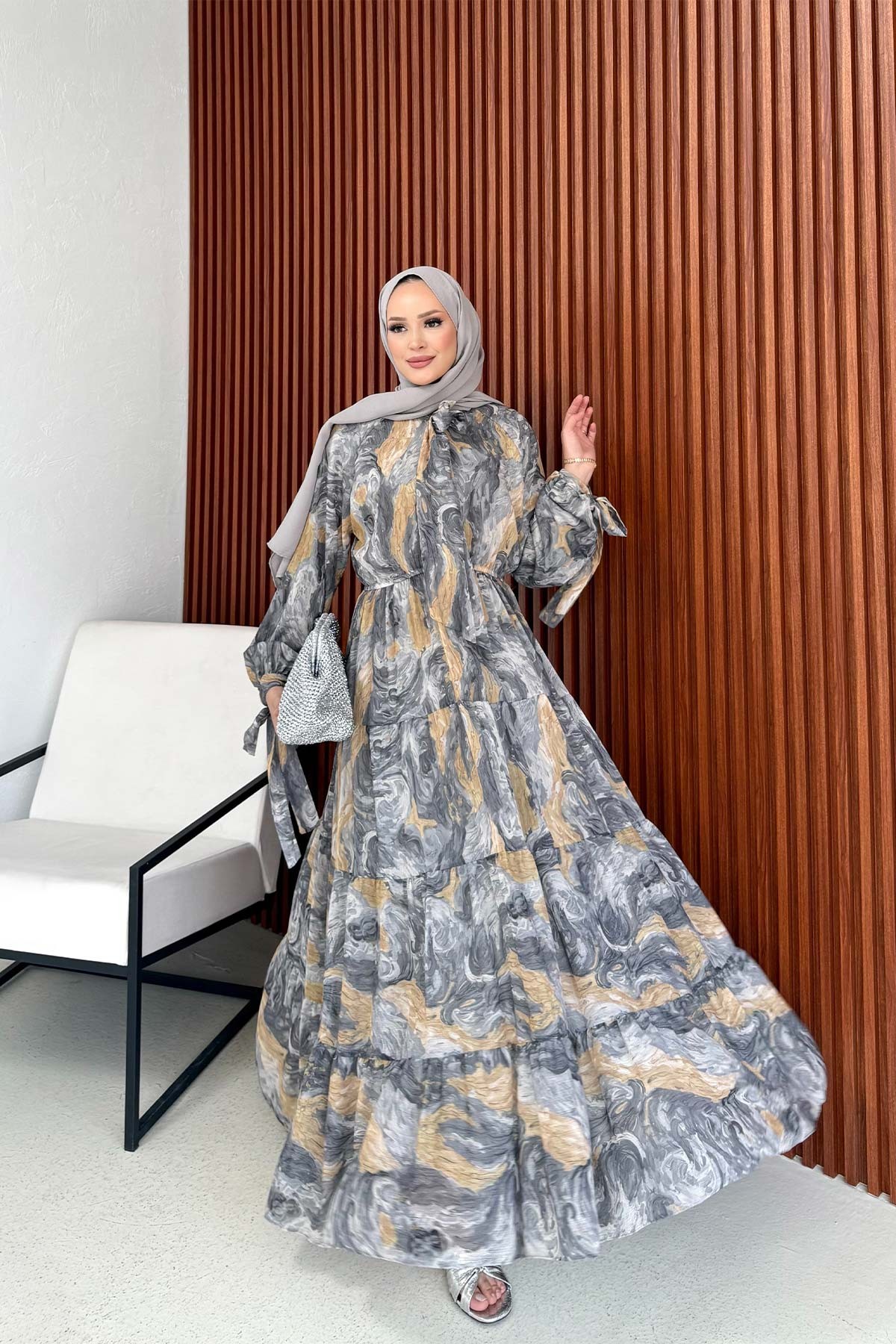 Desenli Elbise 3-3371